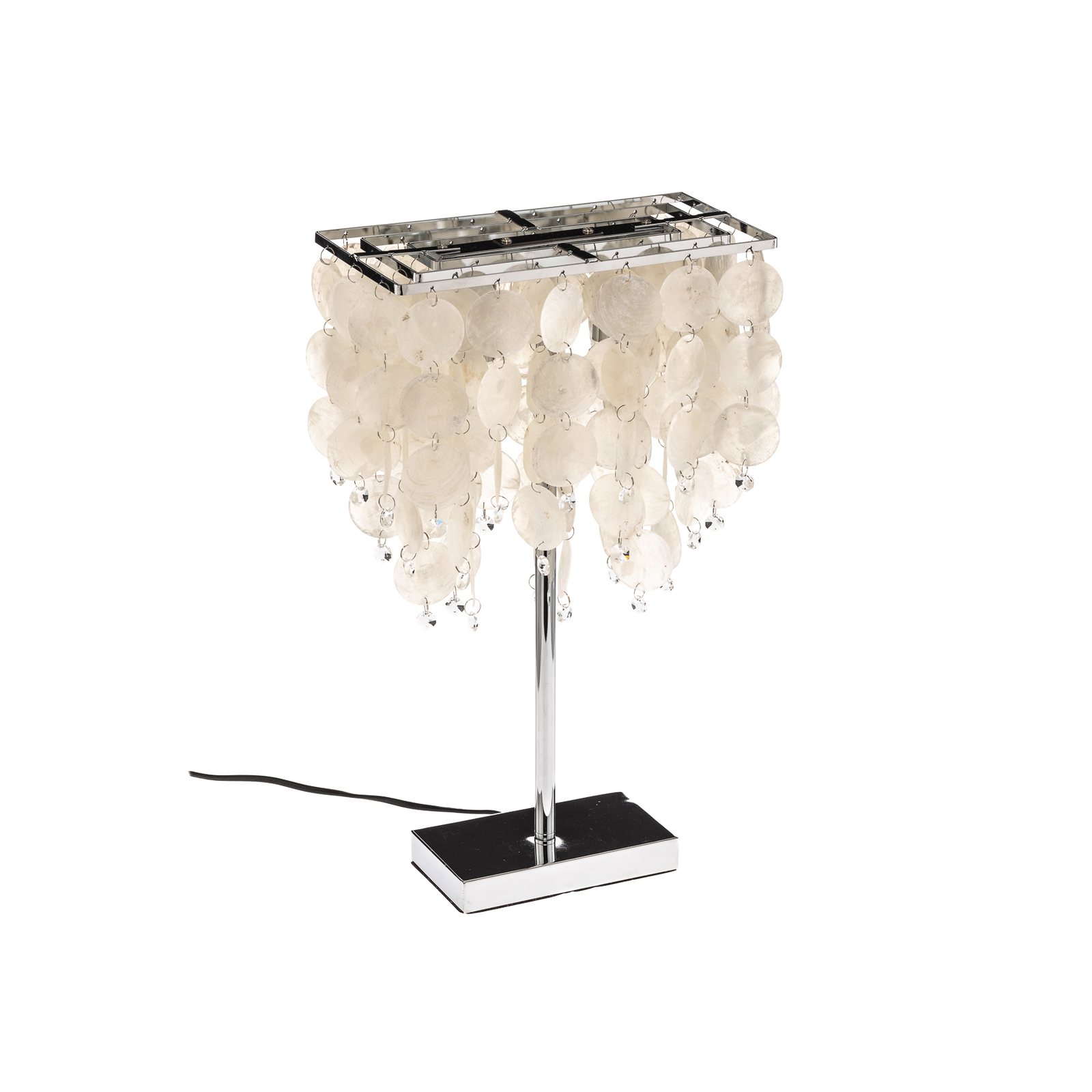 Makani table lamp, chrome, with shell decor