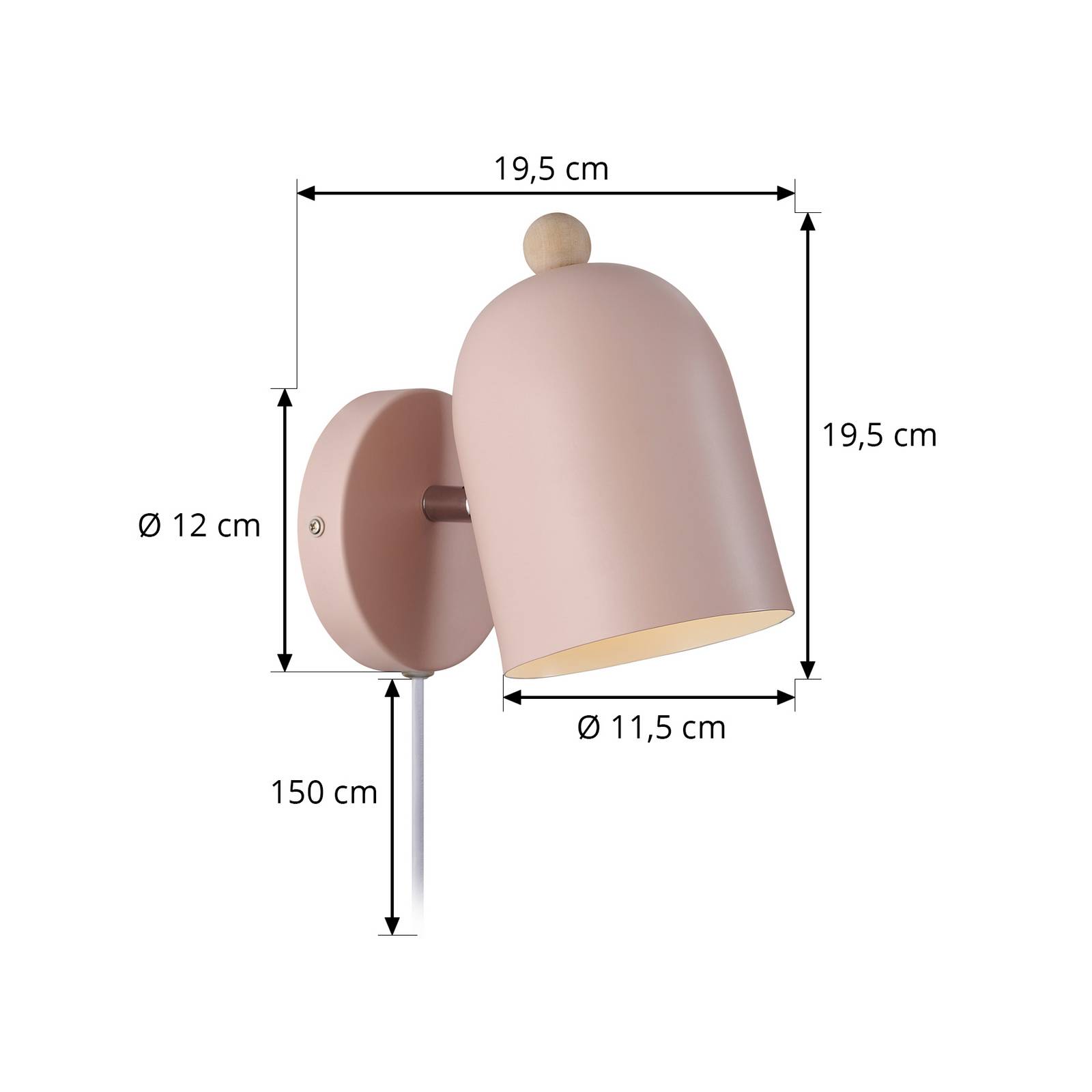  Nordlux Wandleuchte Gaston Mit Kabel Und Stecker, Metall, Rosé 