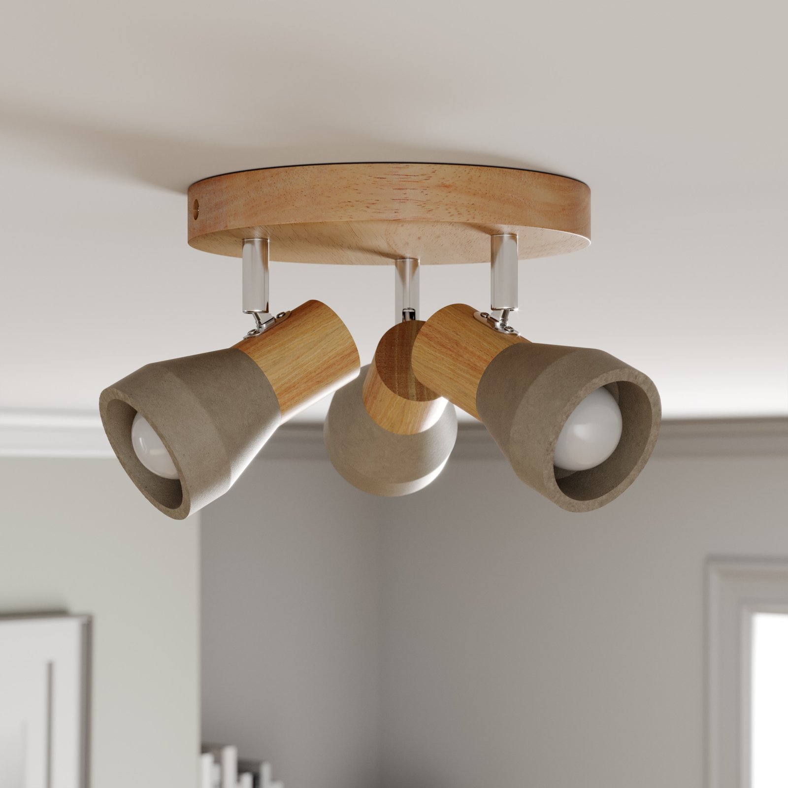 Filiz Round Taklampe Concrete/Wood - Lindby