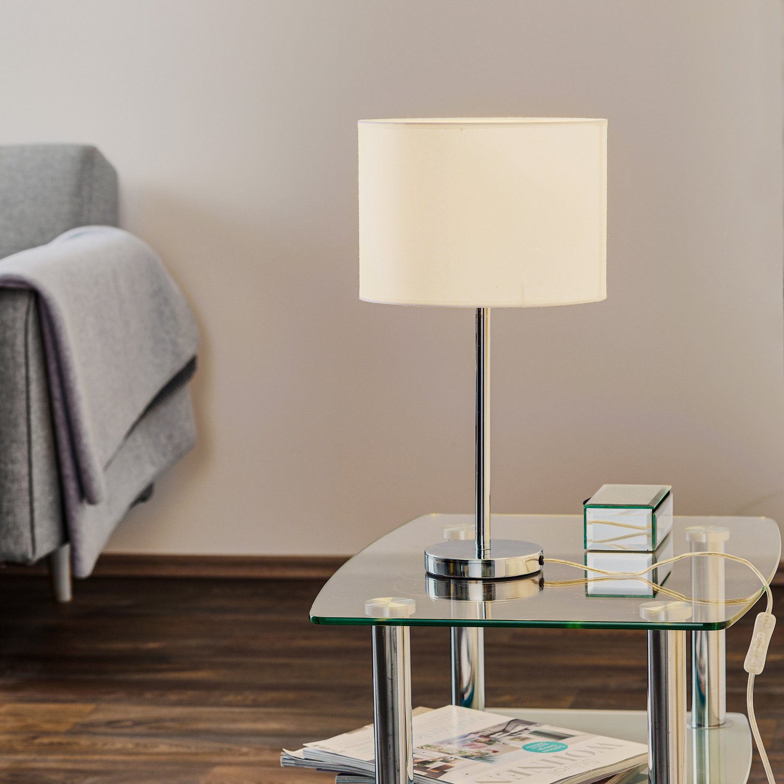 Lampa stołowa Maarit z kloszem tekstylnym, biała
