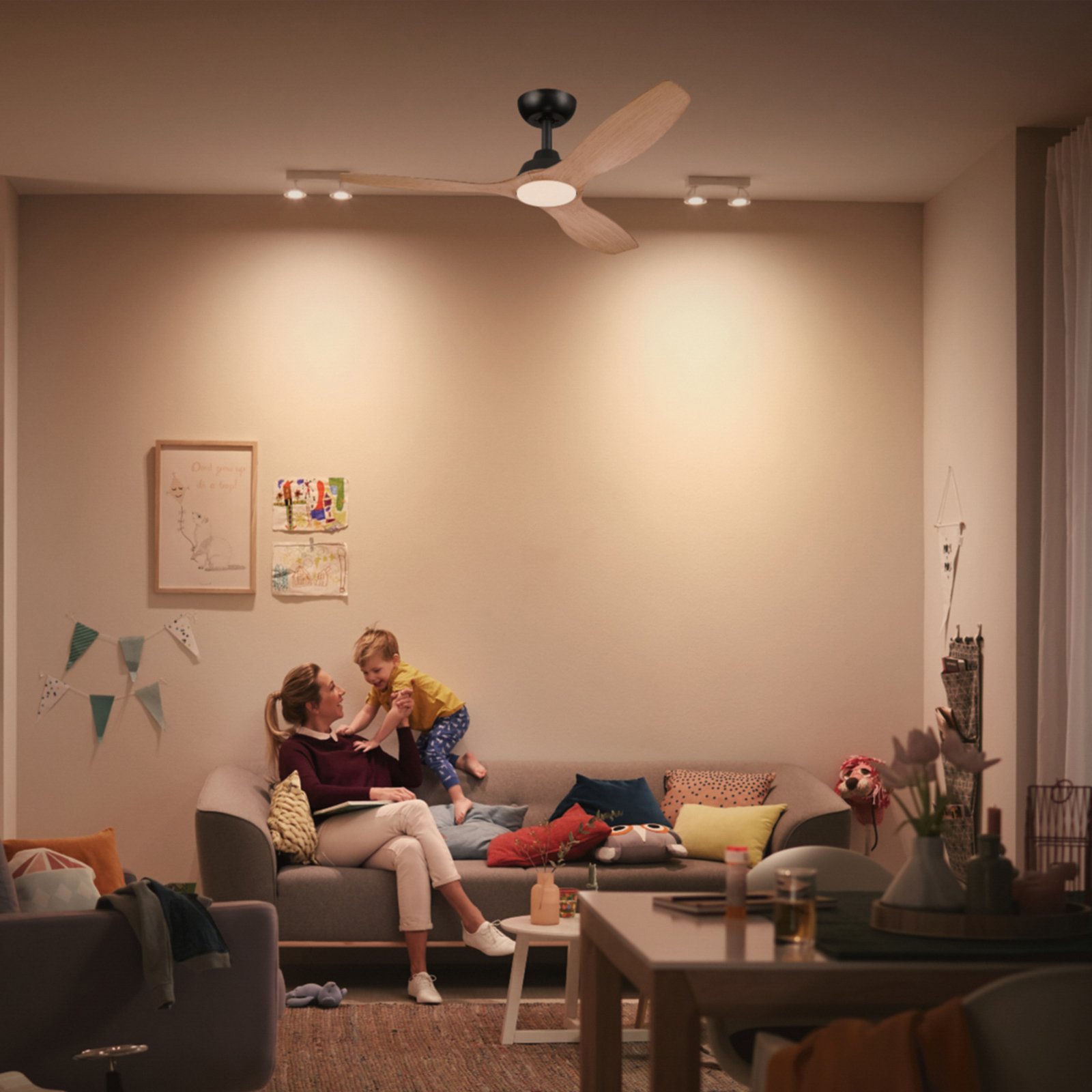 Ventilatore LED Philips Olas, Ø 132 cm, marrone/nero, silenzioso