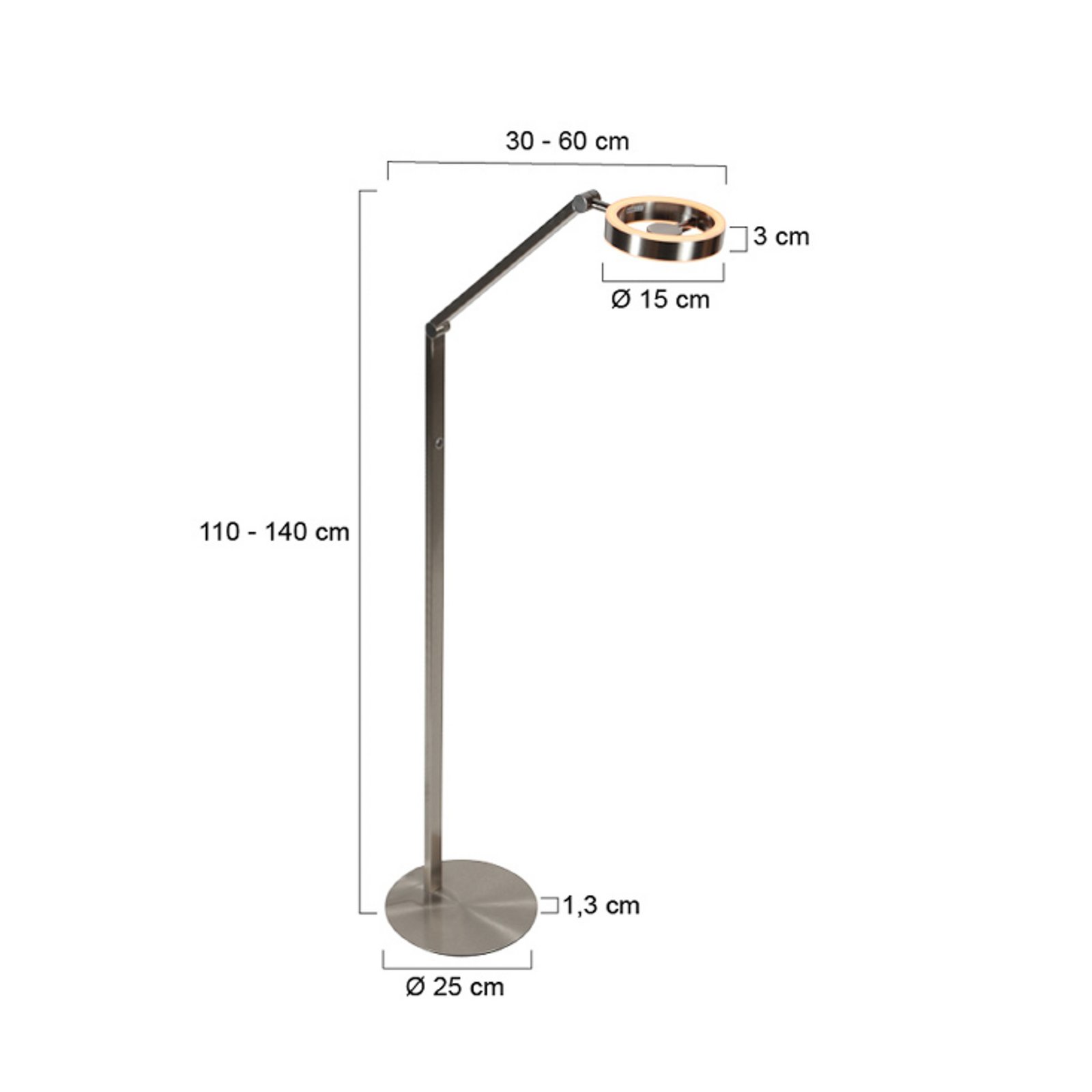 LED vloerlamp Ringlux staalkleurig, metaal, 2.700 K, dimbaar LED vloerlamp Ringlux staalkleurig, metaal, 2.700 K, dimbaar
