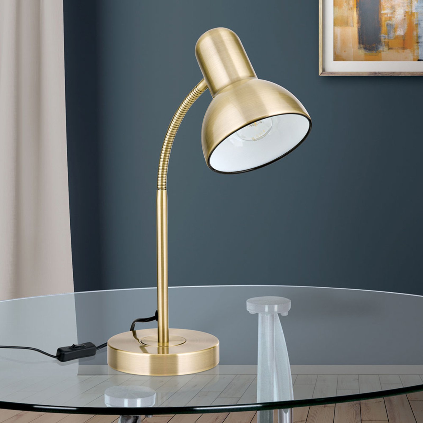 Nemo desk lamp, flexible, antique brass