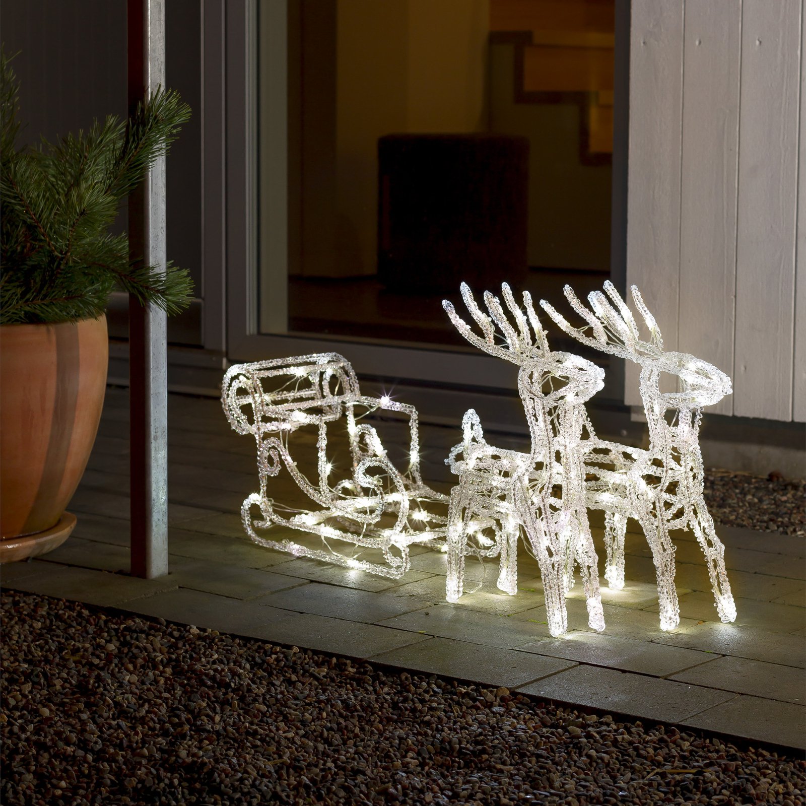 Figurine LED traîneau avec 2 rennes, IP44
