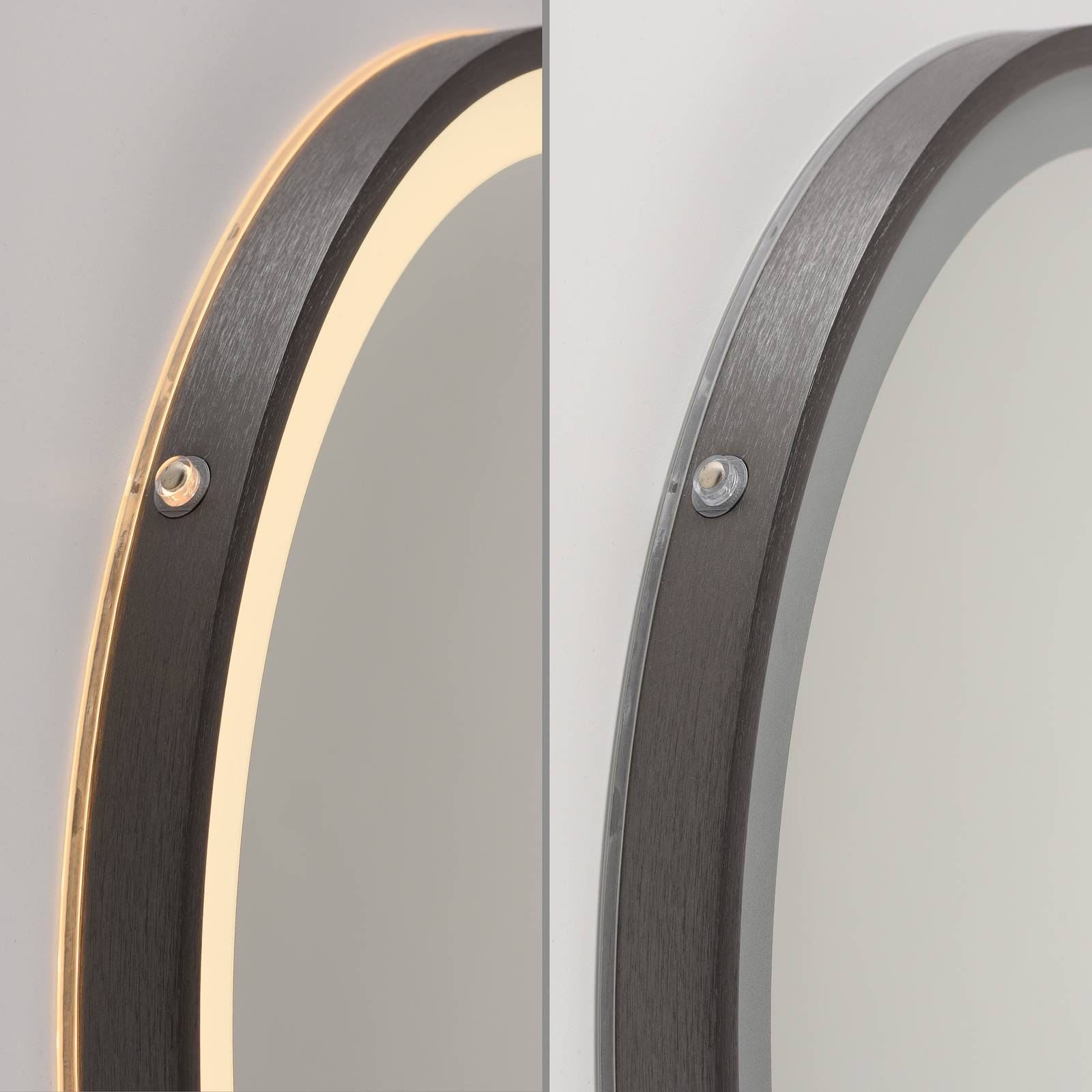 Lustro ścienne LED VIDRO, szare, Ø 46 cm, metal/szkło, przełącznik