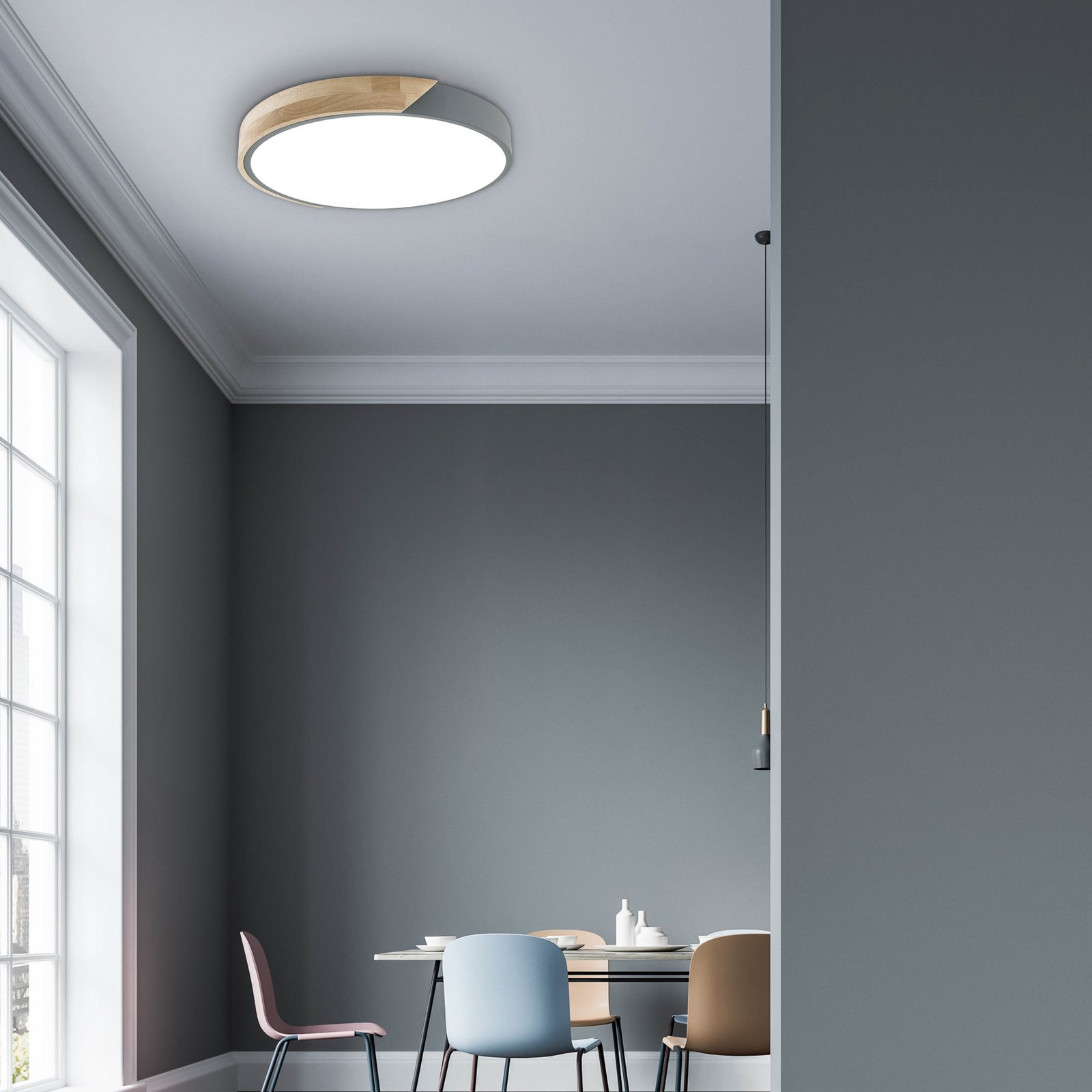 LED stropna svetilka Borneo, hrast, kovina, CCT, daljinski upravljalnik LED stropna svetilka Borneo, hrast, kovina, CCT, daljinski upravljalnik