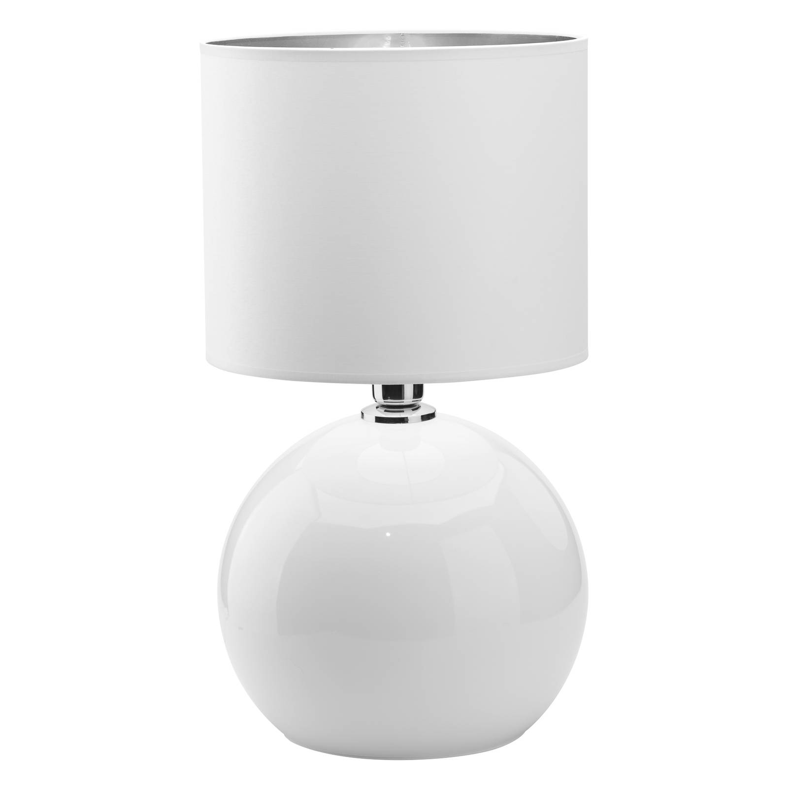 Euluna Palla table lamp, Ø 20 cm, white/silver, for Living / Dining Room, glass, fabric, metal, plastic, E27, 60 W, H: 36 cm