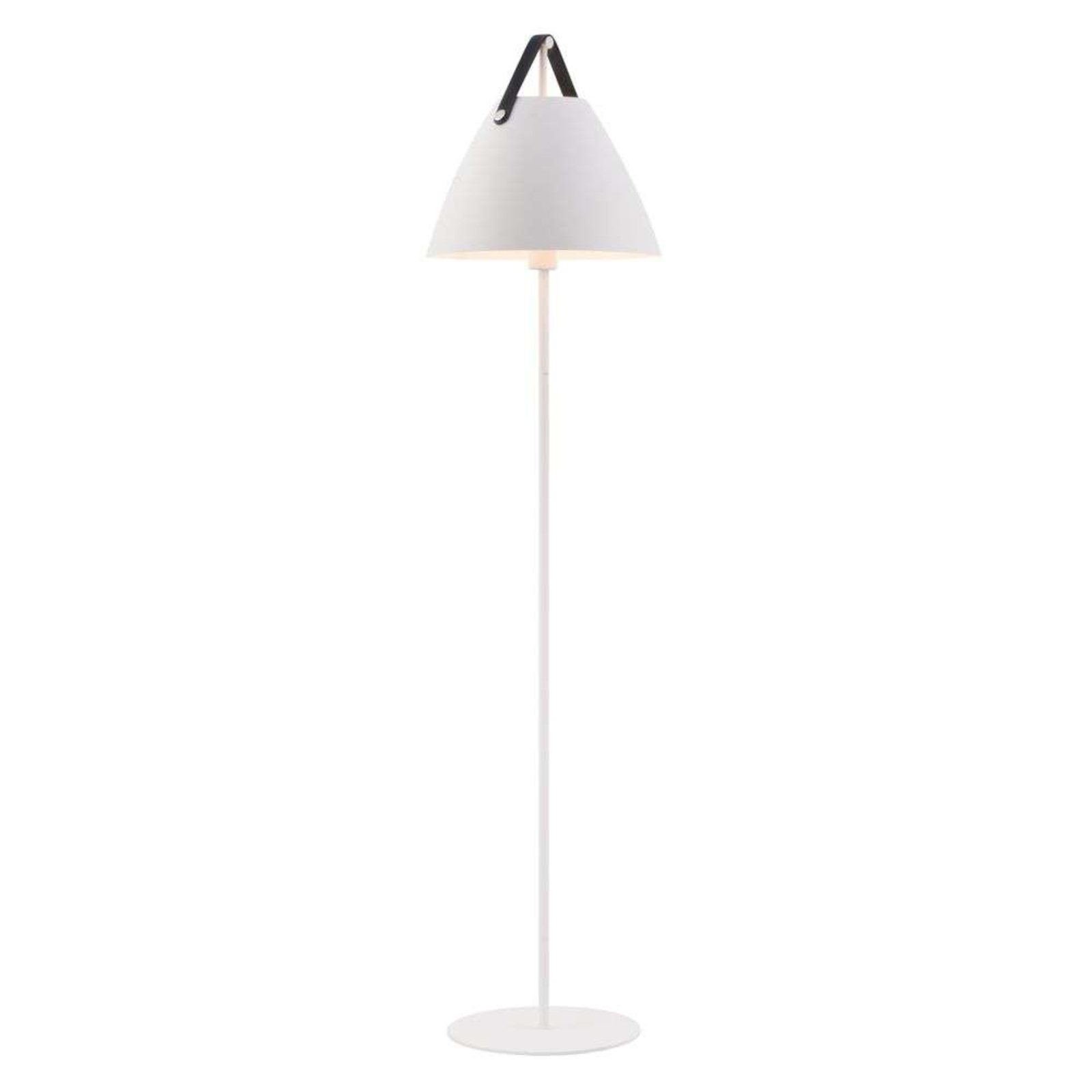 Lampadaire Strap en métal avec bande en cuir, blanc