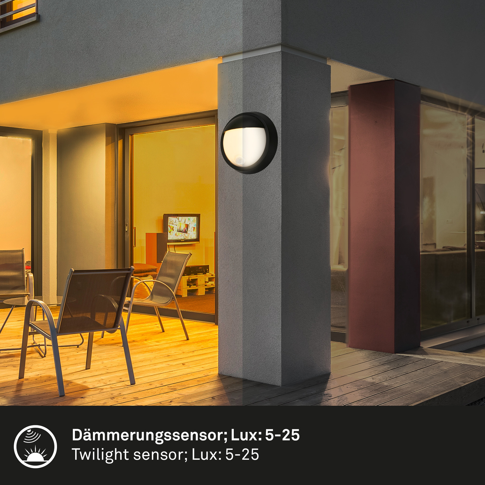 LED-Akku-Außenwandlampe 3785015 schwarz Bewegungssensor 17cm