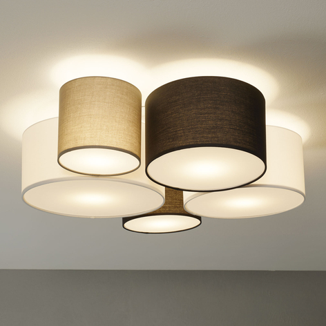 Taklampe Hotel med fem skjermer i tekstil