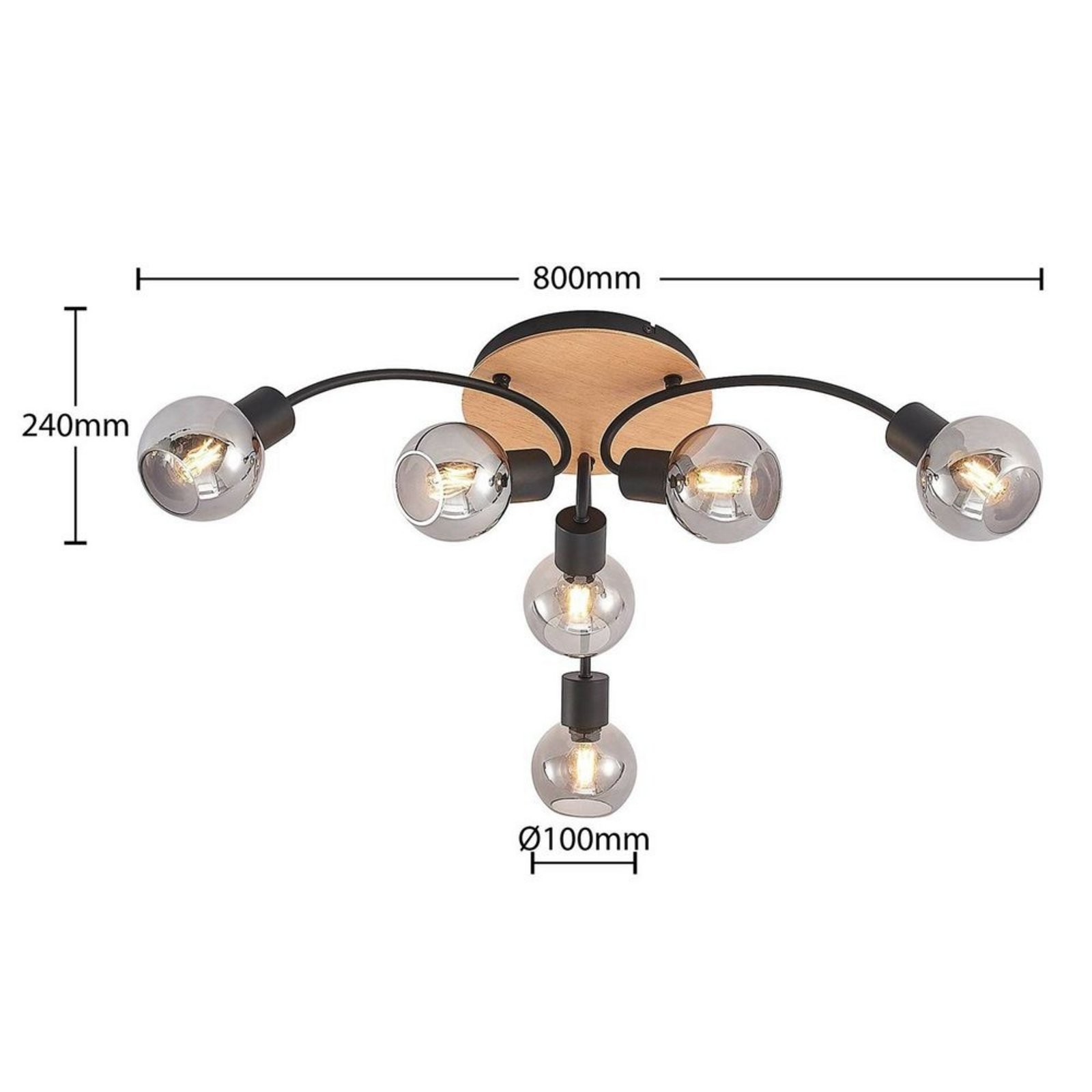 Eridia 6 Round Lámpara de Techo Black/Wood - Lindby
