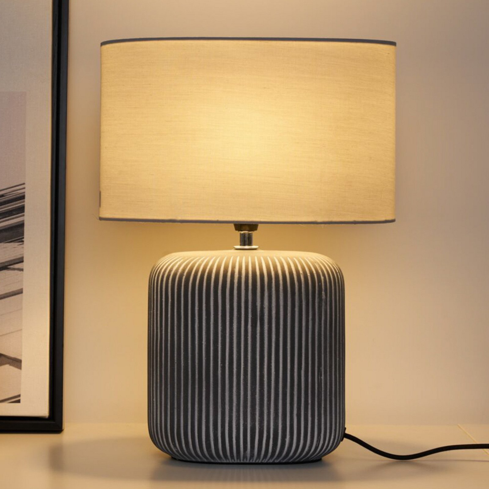 Pauleen Pure Shine picior ceram și abajur textil - Camera de zi / sufragerie - Viața tânără - gri alb - Ceramică