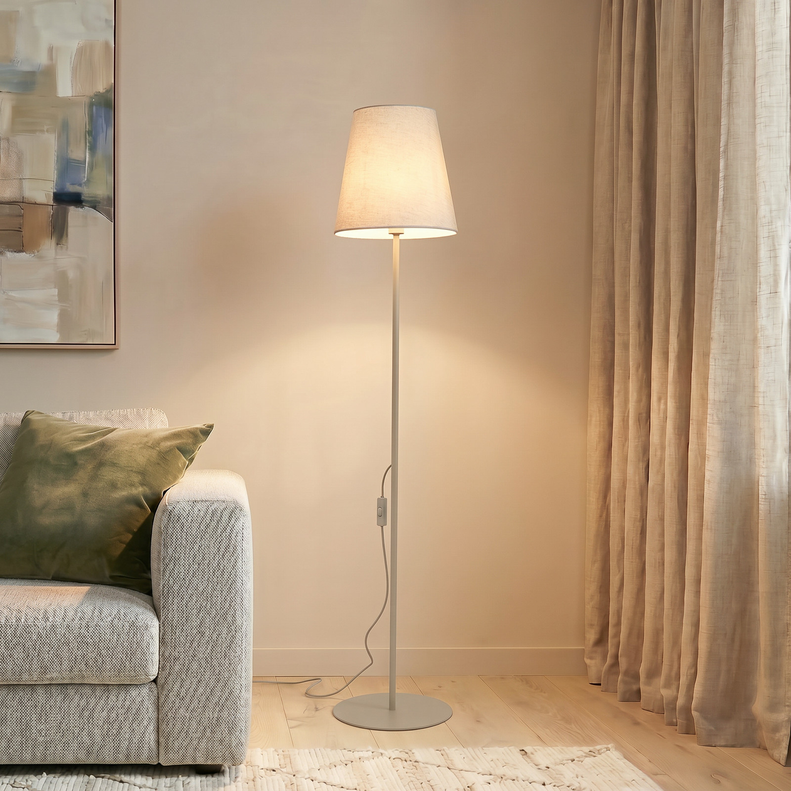 TK Lighting Lampadar Elizabeth nisip/bej in înălțime 152 cm E27 - Camera de zi / sufragerie - Modern - bej nisipiu - Țesătură / Textil