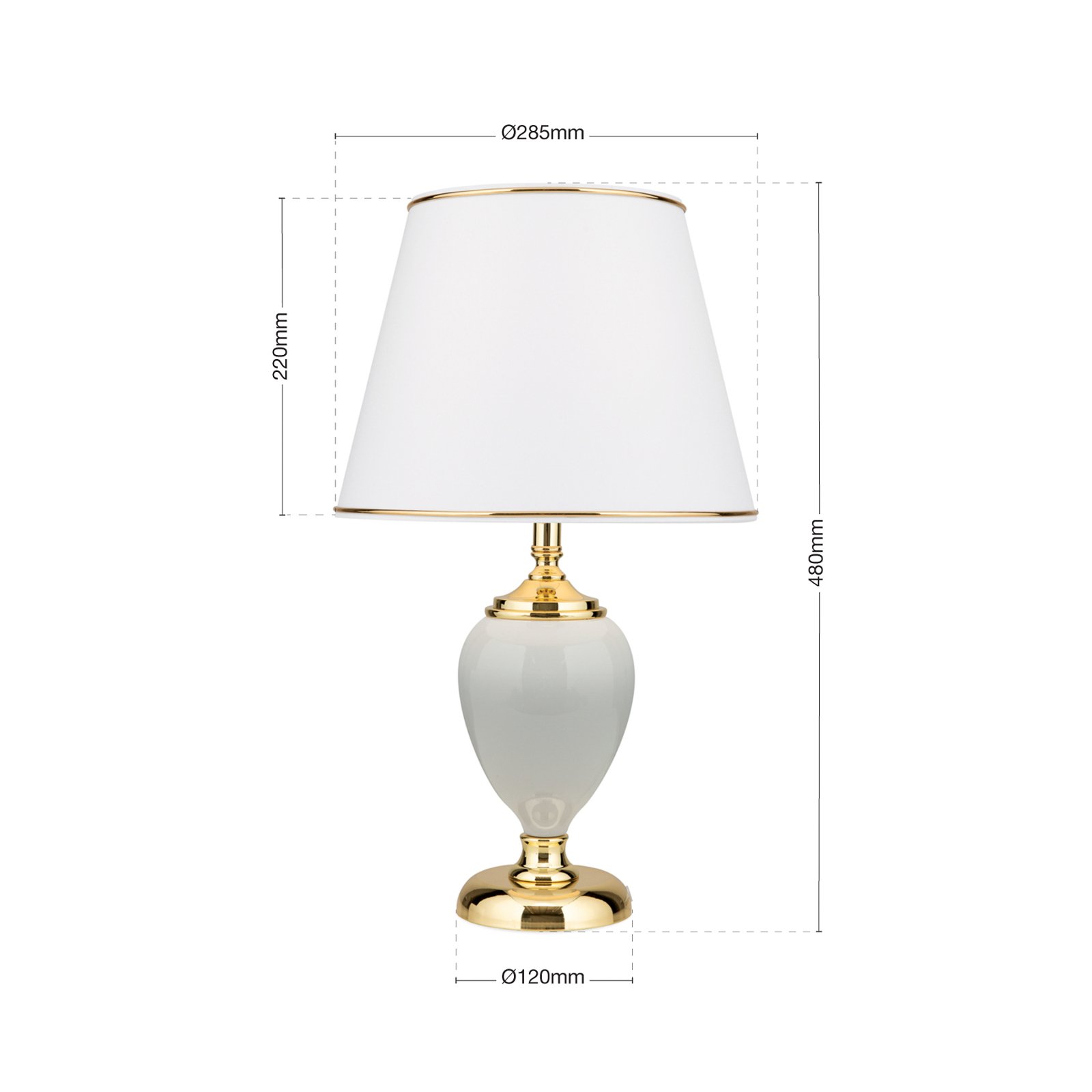 Ovum table lamp, white/gold-coloured, height 48 cm, ceramic/chintz