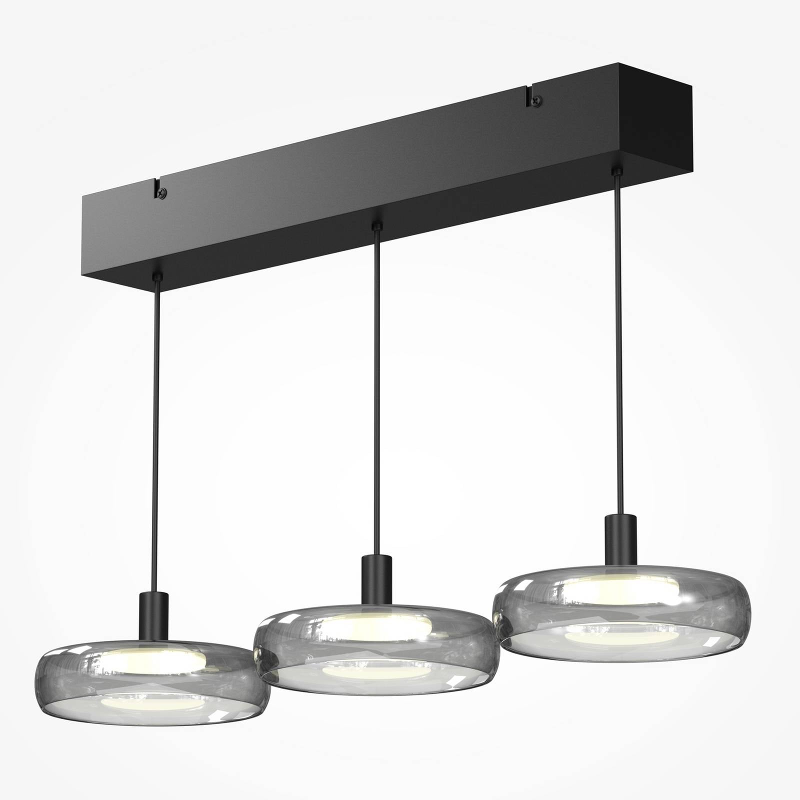 LED-Hängelampe FLOAT, grau/schwarz, 3-flg. 68 cm Glas/Metall