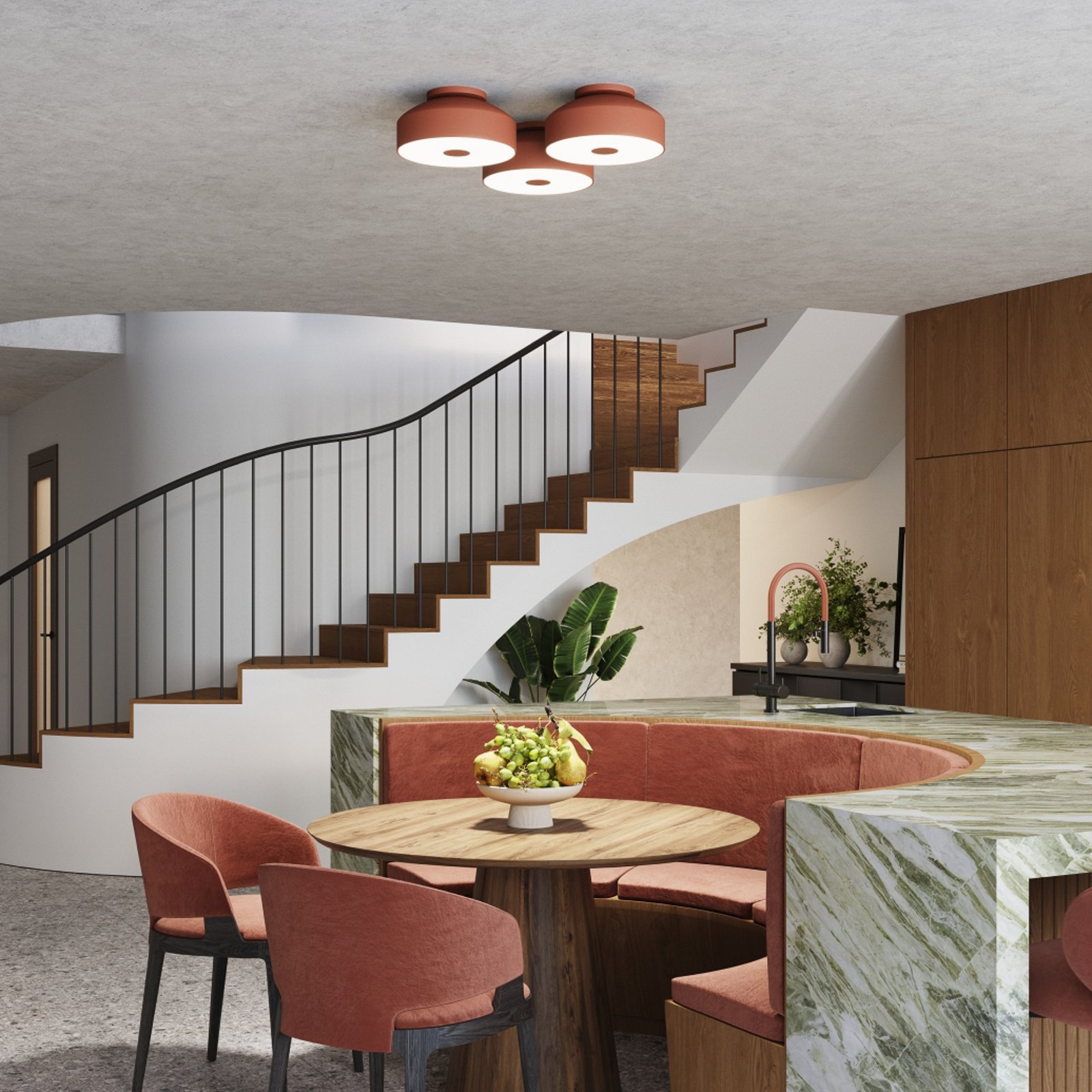 Plafón CLARO, ocre, Ø 30 cm, metal, 4 x E27