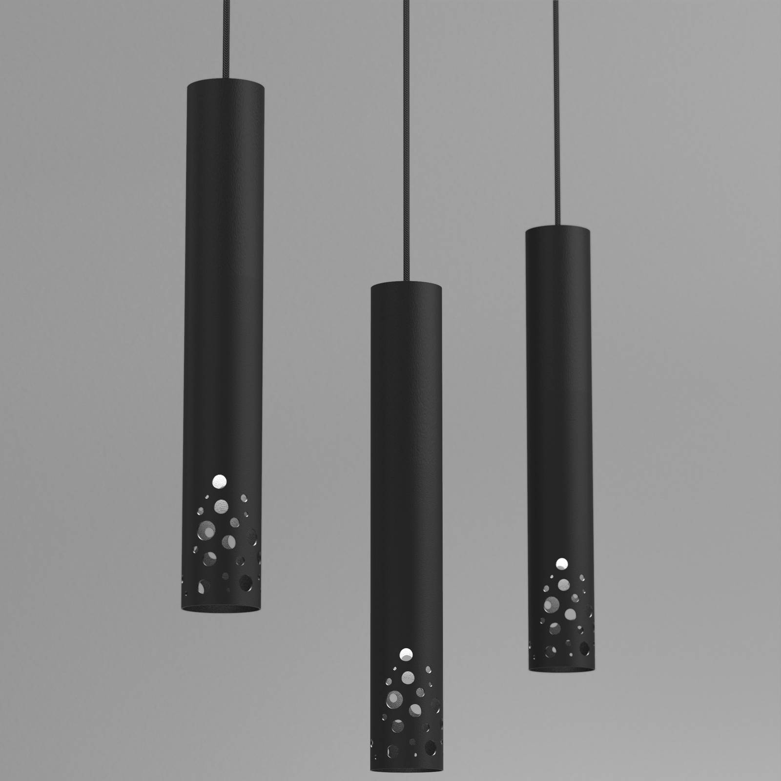 Lampa wisząca Tibia, 3-punktowa, długa, czarna, stal, GU10