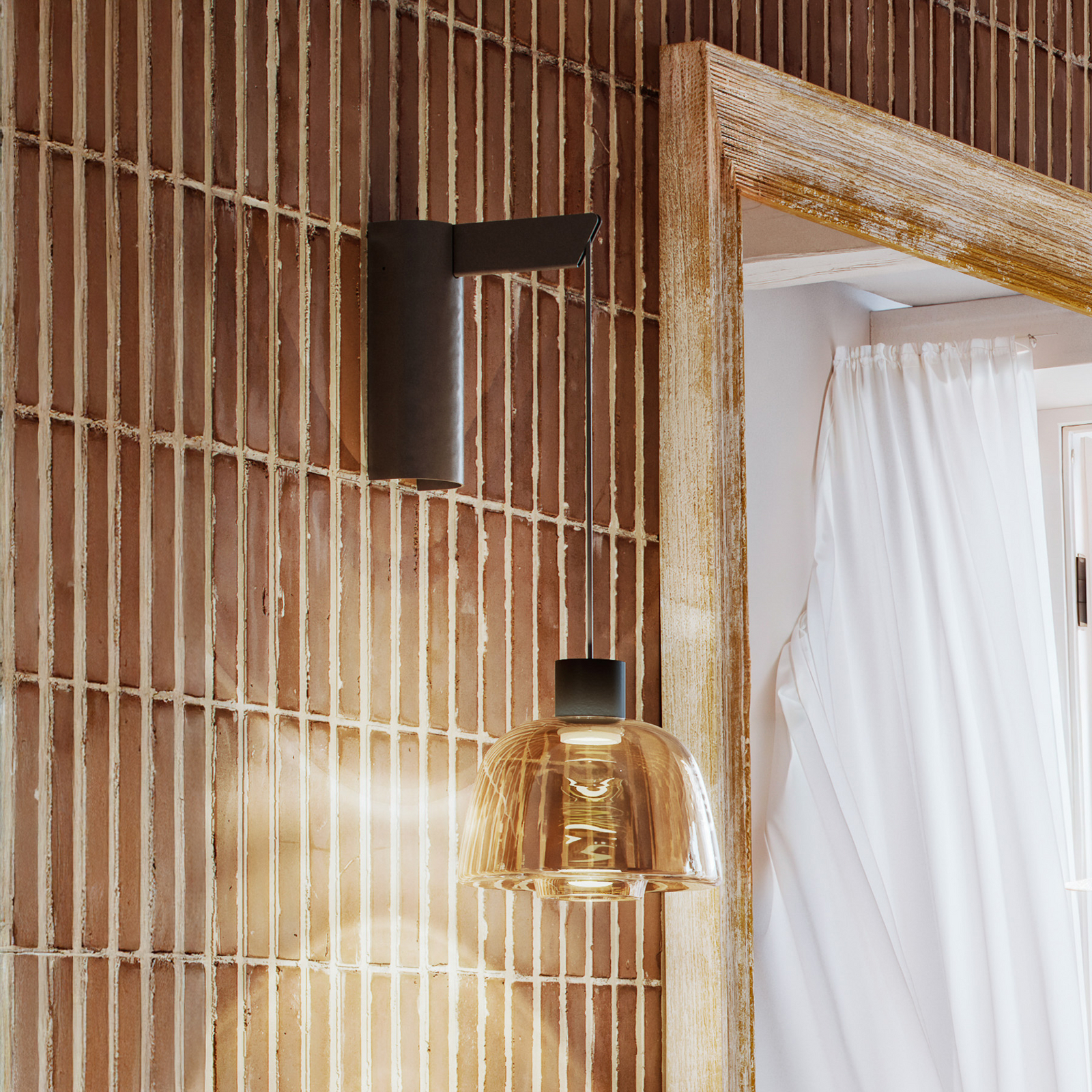 Bover LED-vägglampa Drep A/01, bärnstensfärgad, glas, 2 700 K