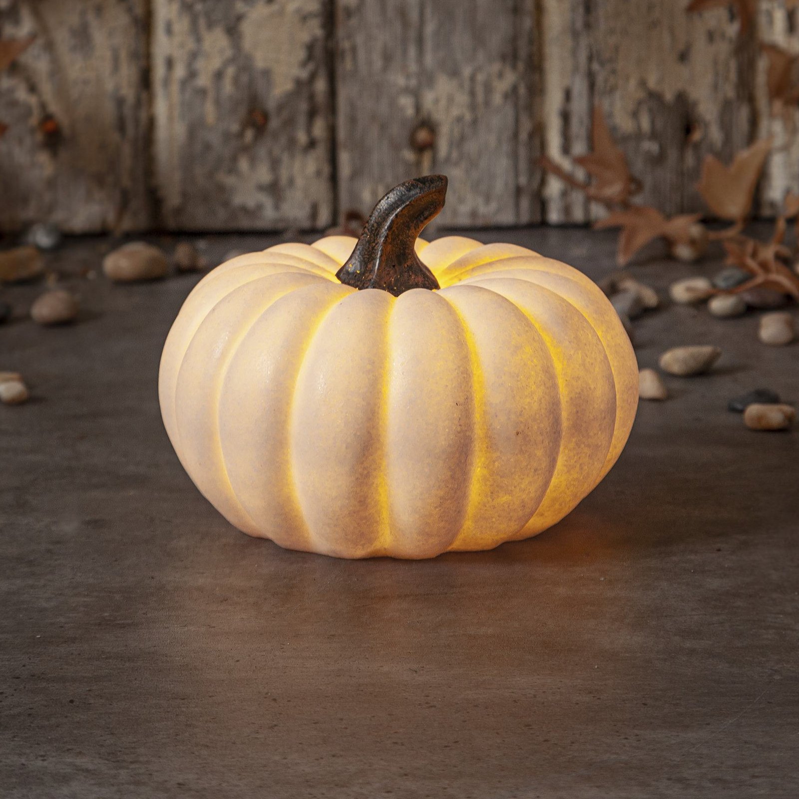 LED patio light Sandy Pumpkin, Ø 15 cm, white, battery