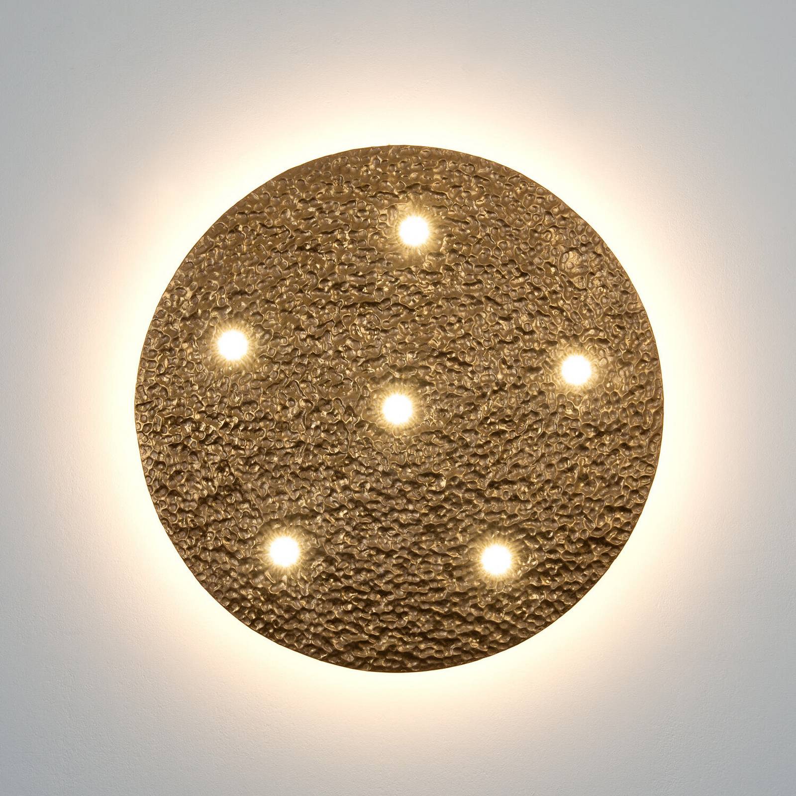 LED-loftlampe LUNADORIA, guldfarvet, Ø 60 cm, metal, dæmpbar