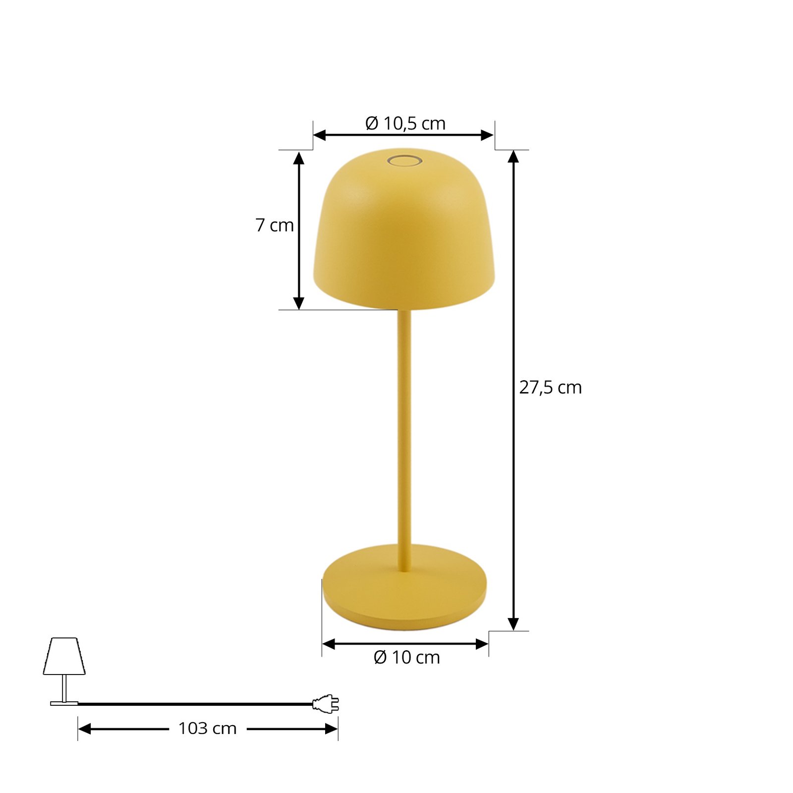 Lindby Lampada da tavolo LED a batteria Arietty, gialla, dimmerabile, IP54