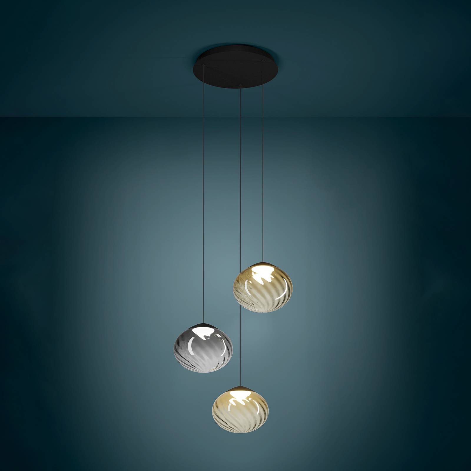 Suspension Stars of Light Pantoja noir/ambre 52 cm, à 3 lampes