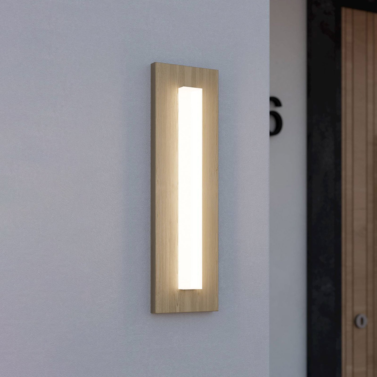 Aplique LED de exterior Bitetto en look de madera