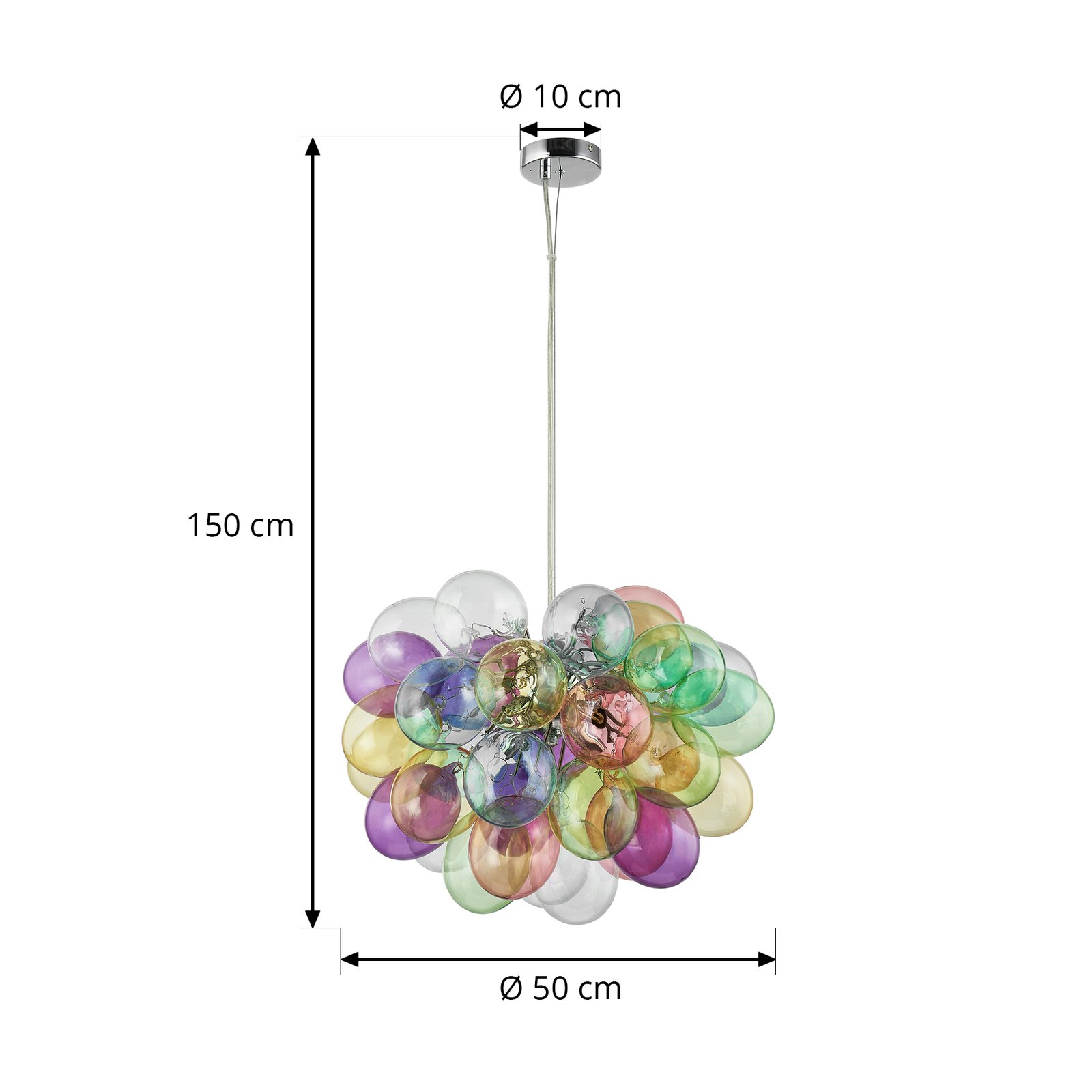 Lucande Hängeleuchte Diborah, Ø 50 cm, bunt, Glas, G9