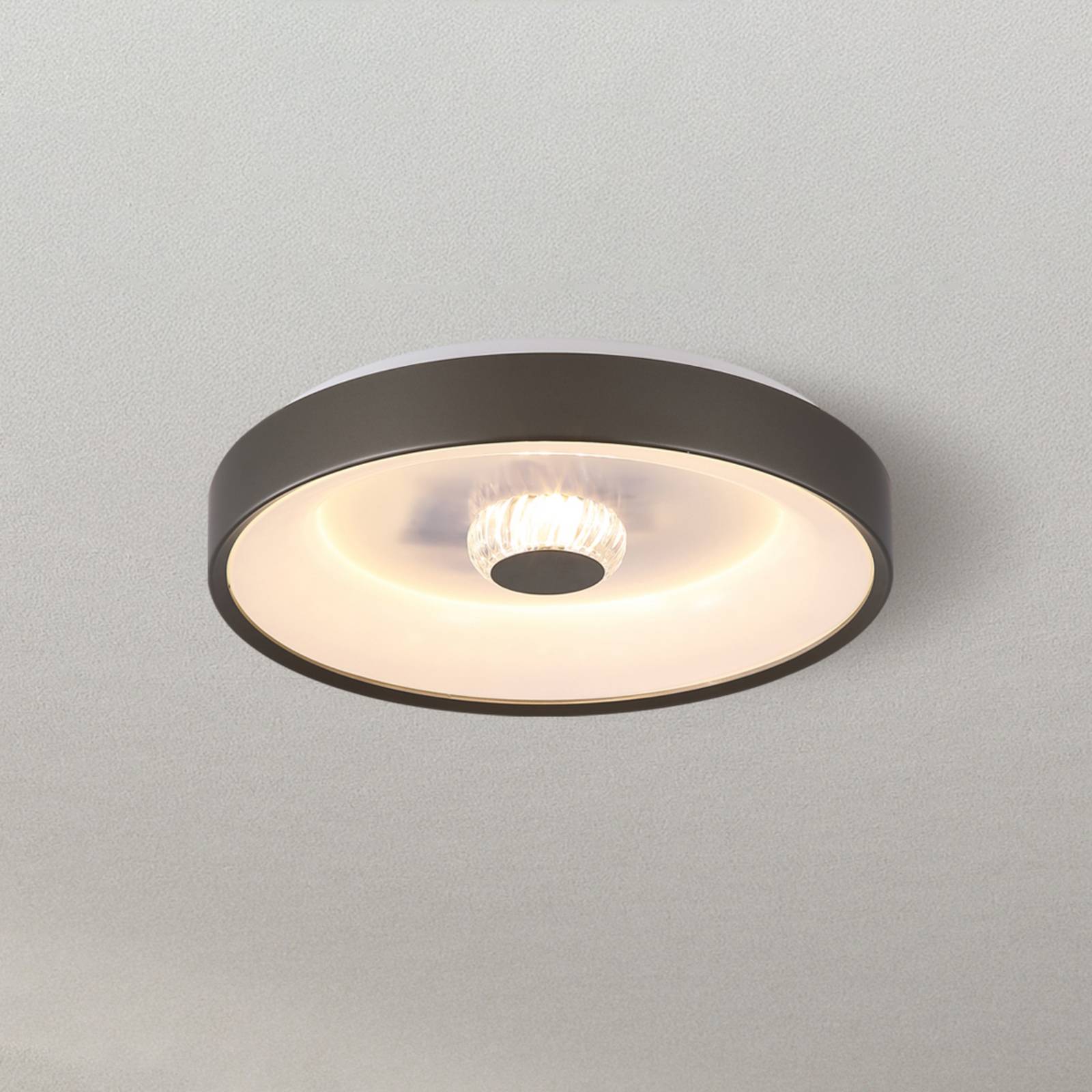 Searchlight Plafonnier LED Polka, beige clair/blanc, Ø 38 cm, fer/acrylique