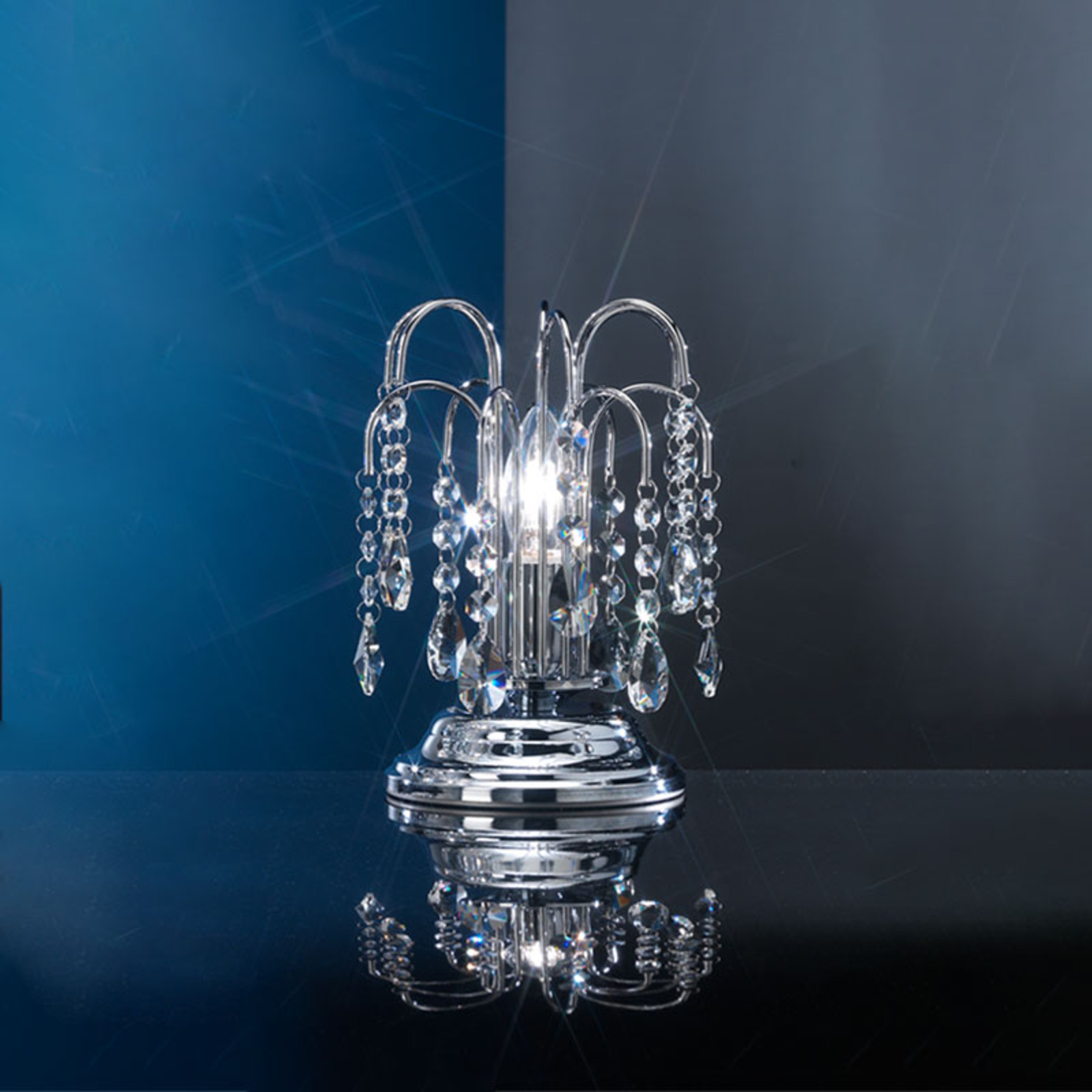 Pioggia bordlampe med krystallregn, 26 cm, krom