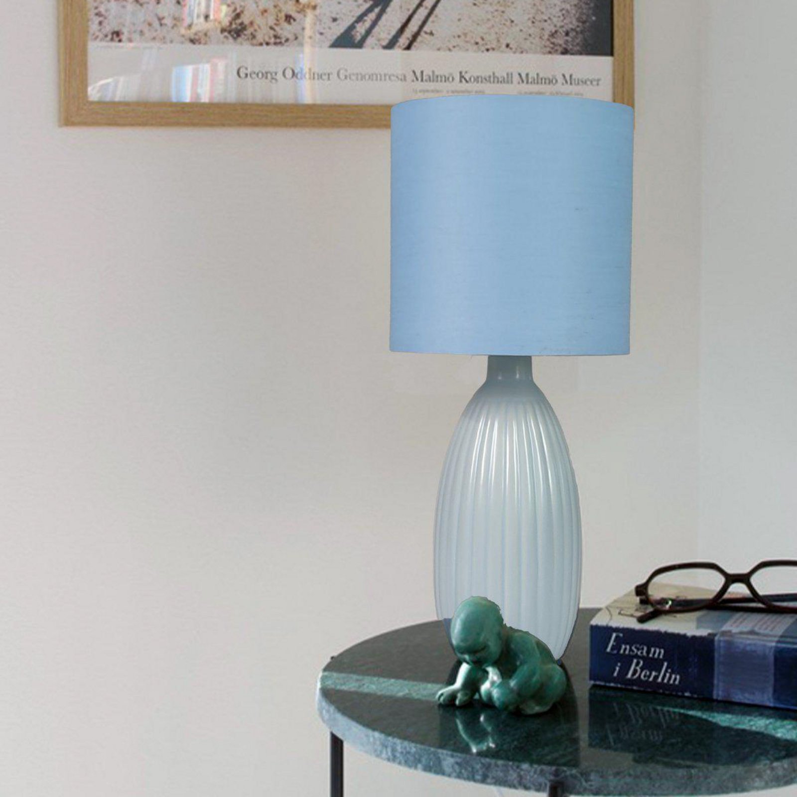PR Home Tischlampe Uno, blau, Höhe 37 cm, Textil/Keramik