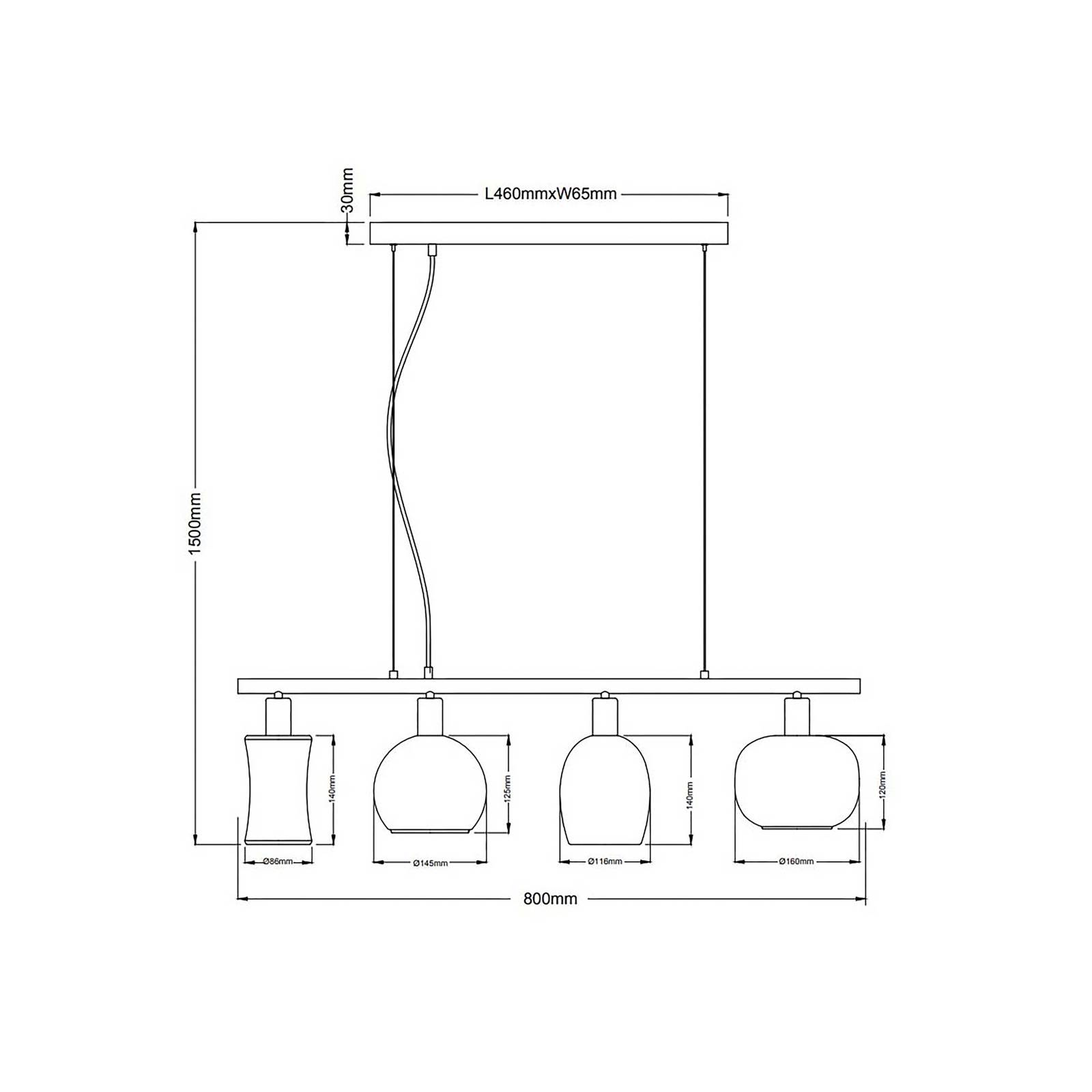 Lampa wisząca Telesto ze szklanymi kloszami 4-pkt.