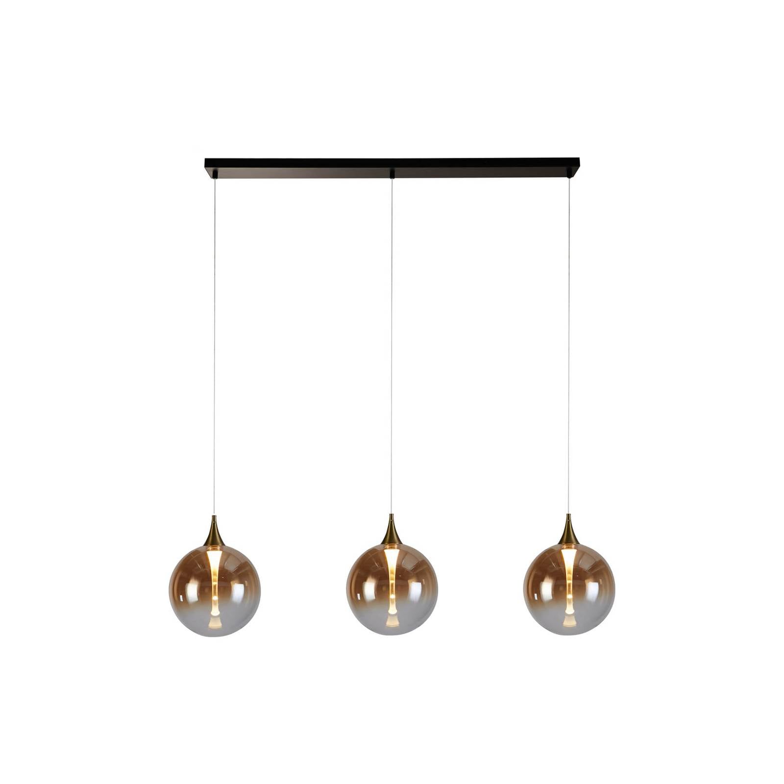 LED-Hängeleuchte Alchemy, 3-fl., schwarz, bernstein, Glas