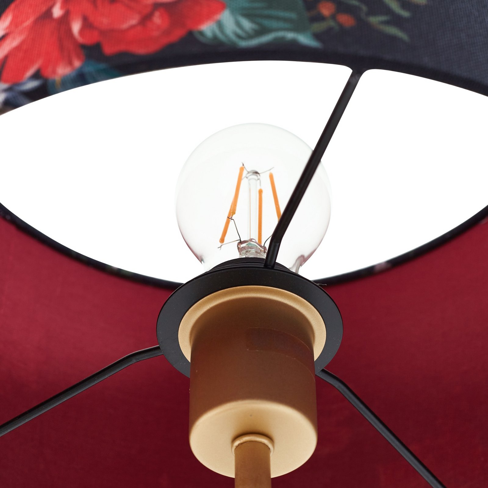 Marula table lamp, textile, E27, gold, floral print - Lindby