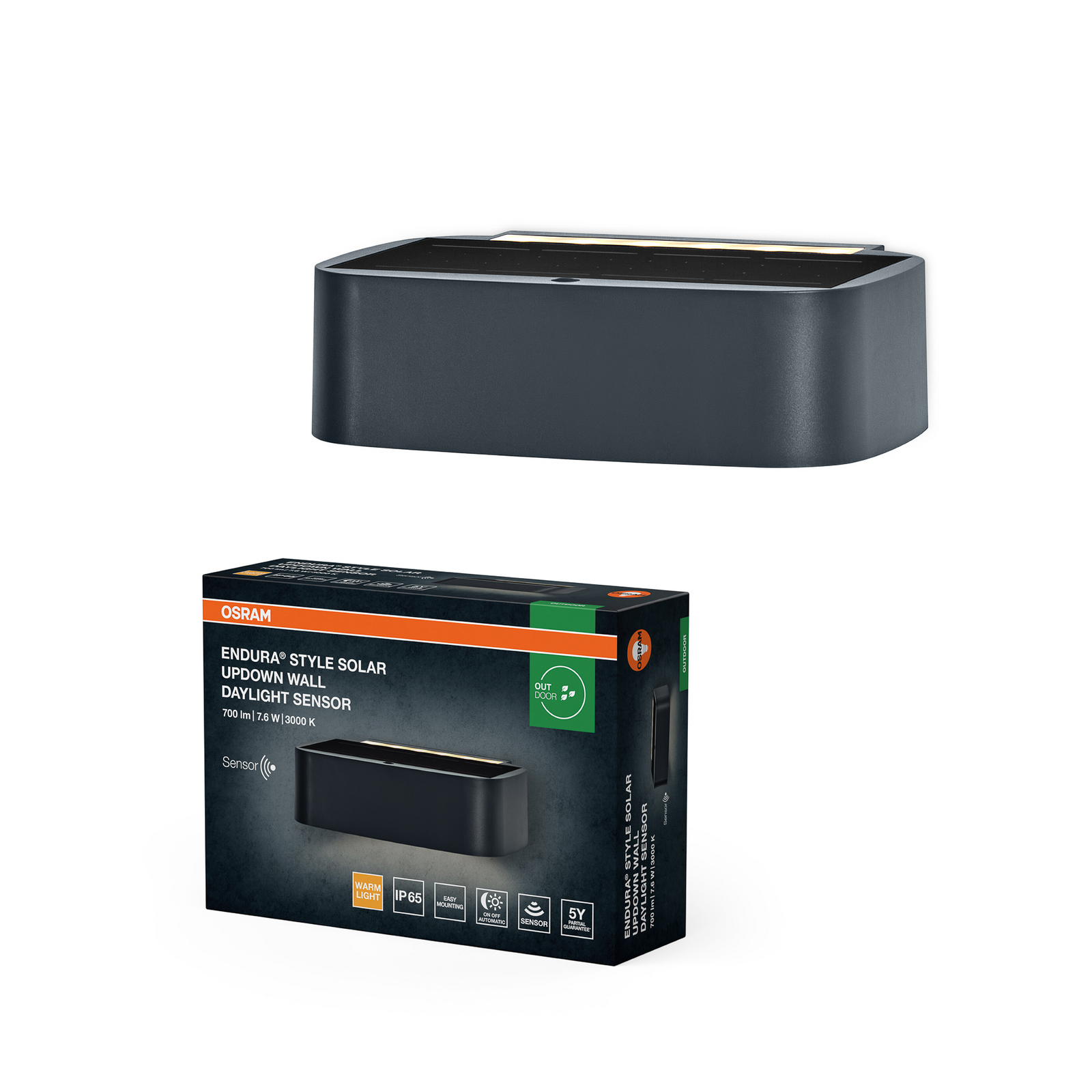 OSRAM ENDURA STYLE UPDOWN napelemes fali lámpa, szürke, érzékelő IP65