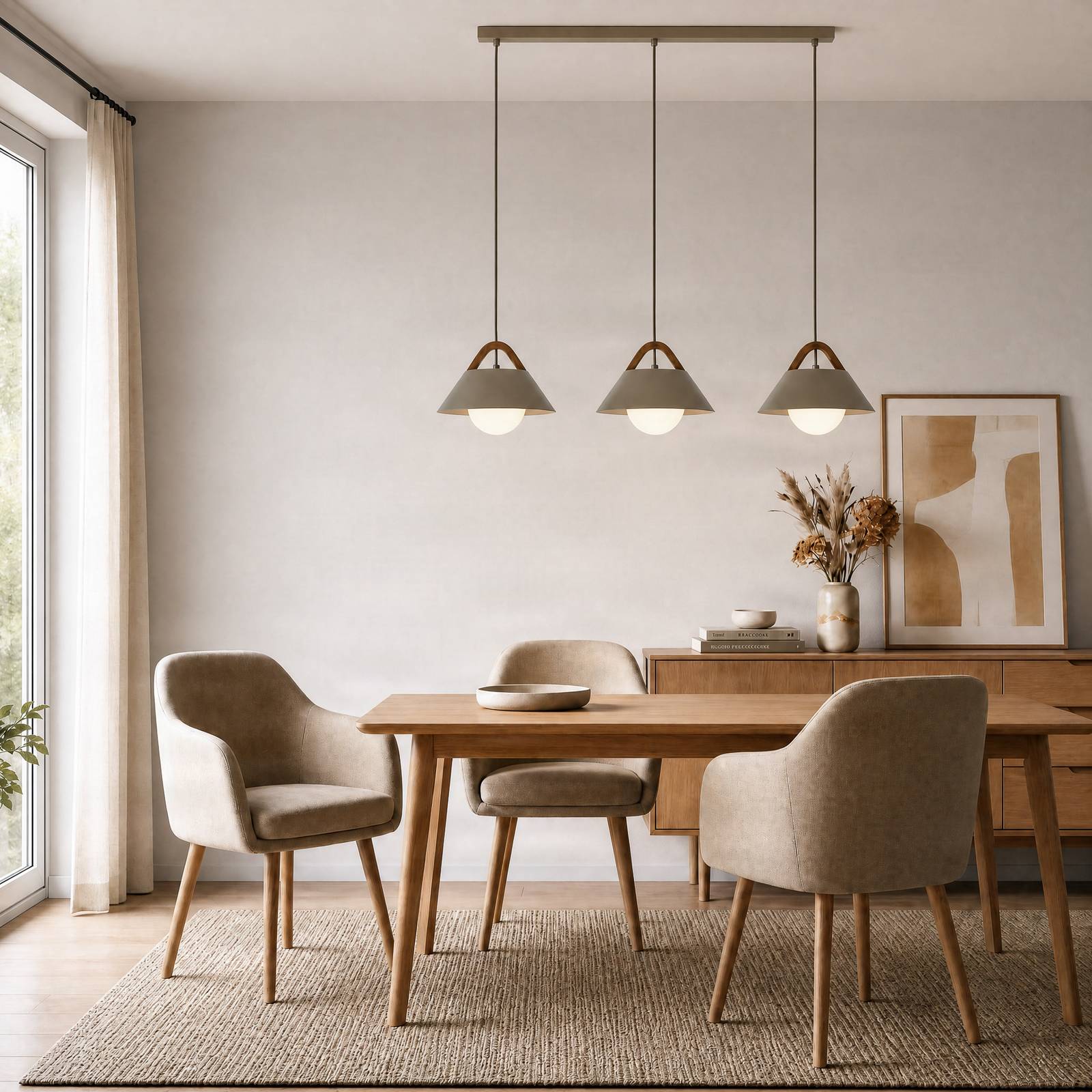 Luminex Hanglamp Funda, beige, lengte 110 cm, 3-lamps, metaal/glas