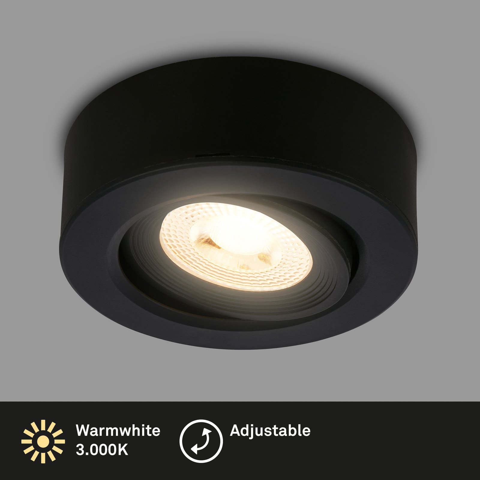 Luminaire encastrable LED Desi, noir, Ø9cm, marche/arrêt, 3000K