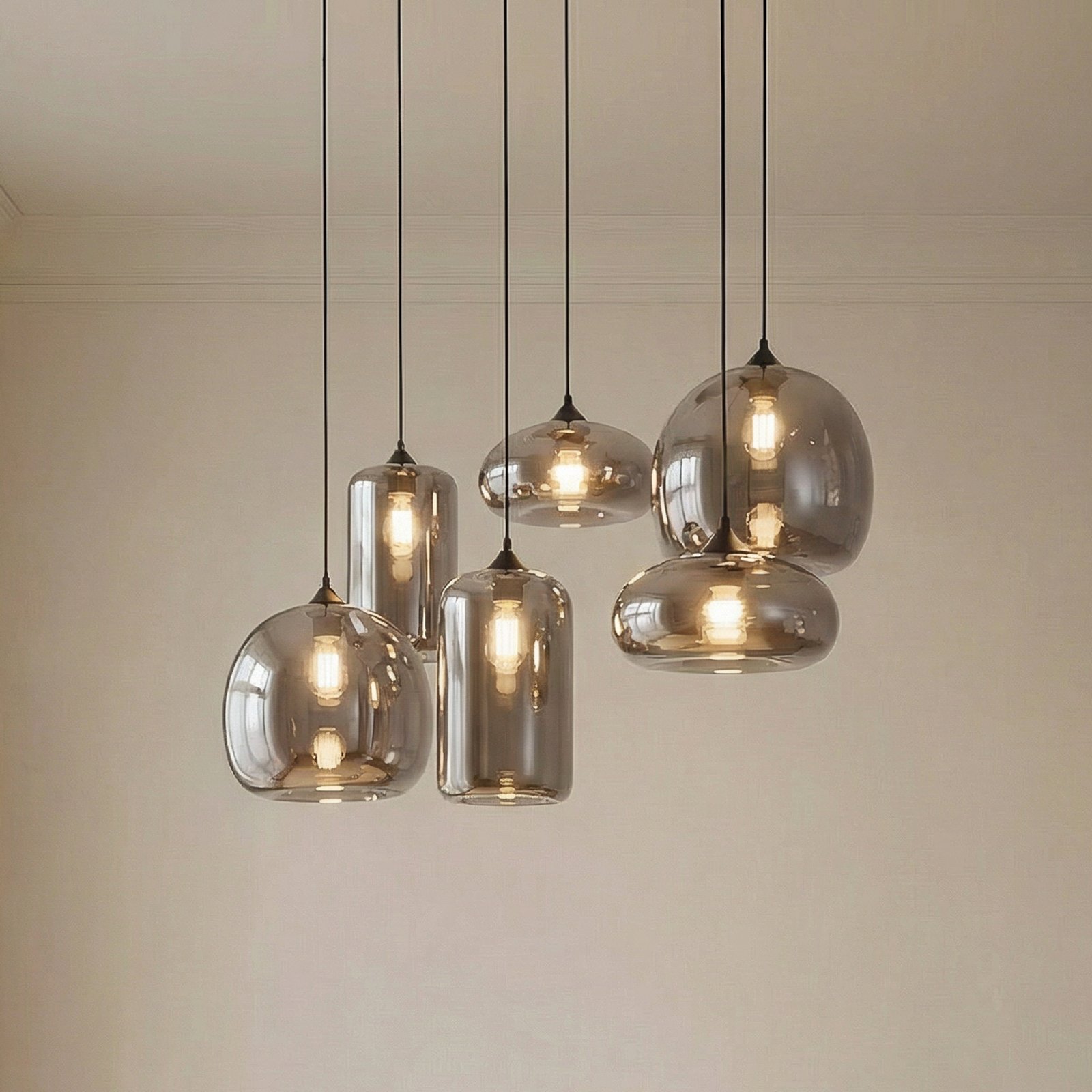 Marla pendant light, 6-bulb, glass, smoke grey - Lindby Marla pendant light, 6-bulb, glass, smoke grey - Lindby
