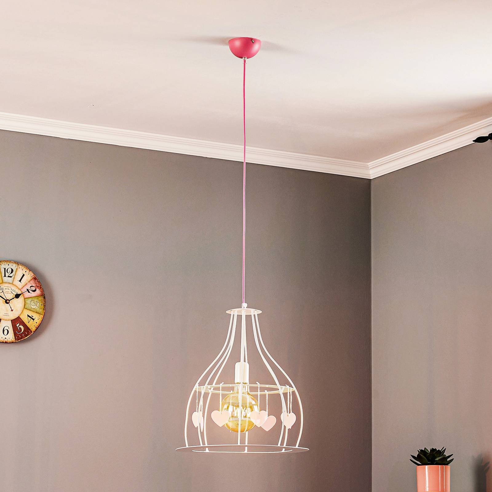 Hänglampa Titta i vitt med rosa hjärtan