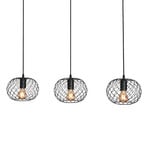 Winki Vintage hanging light, black/wood, 3-bulb