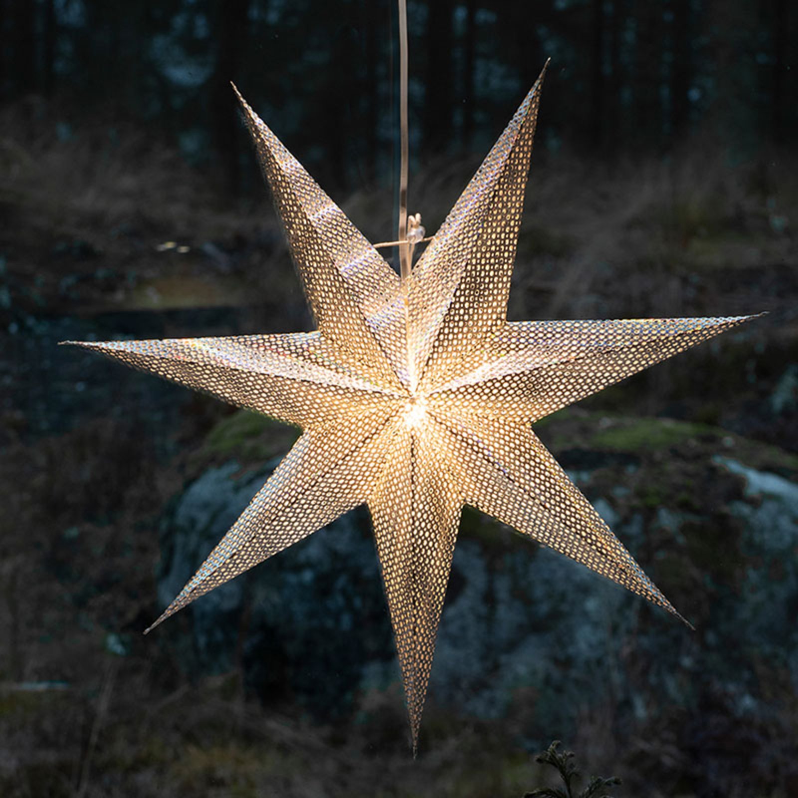 Dekoratívna hviezda z papiera, strieborná, 7–cípa