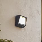 Lucande LED solar wall lamp Dava, 14 cm high, aluminium, sensor