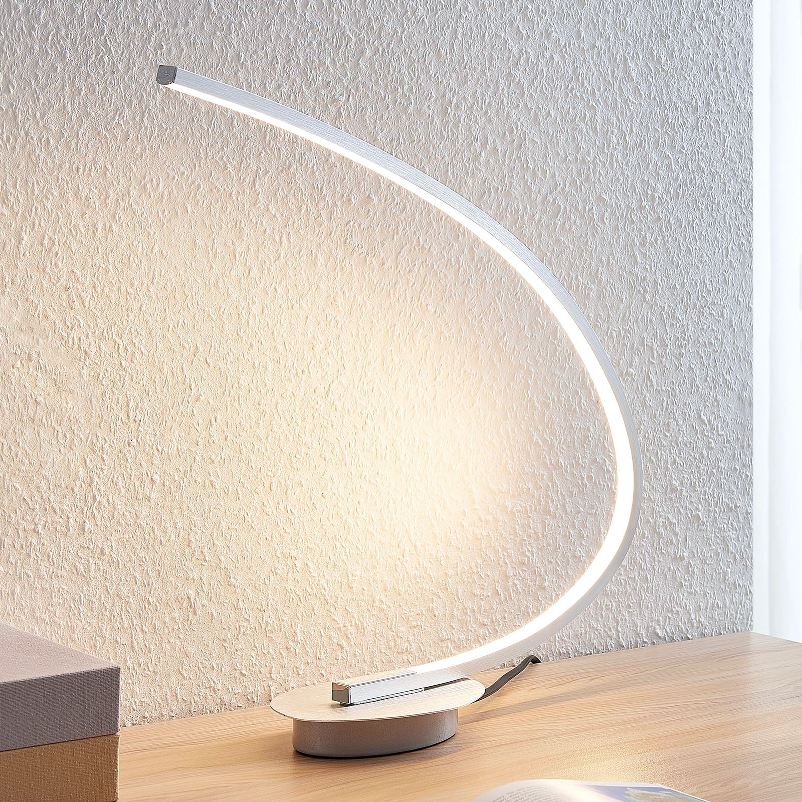 Curved Led Table Lamp Nalevi Silver, Curved Table Lamp