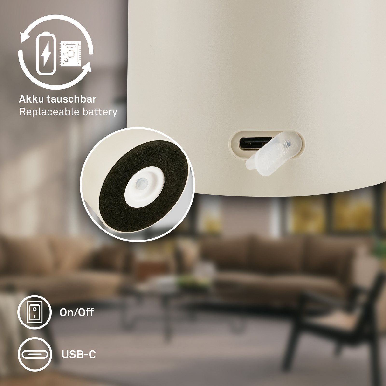 LED-akku-pöytälamppu Brilo unplugged Gila, ruskea/harmaa, 21 cm