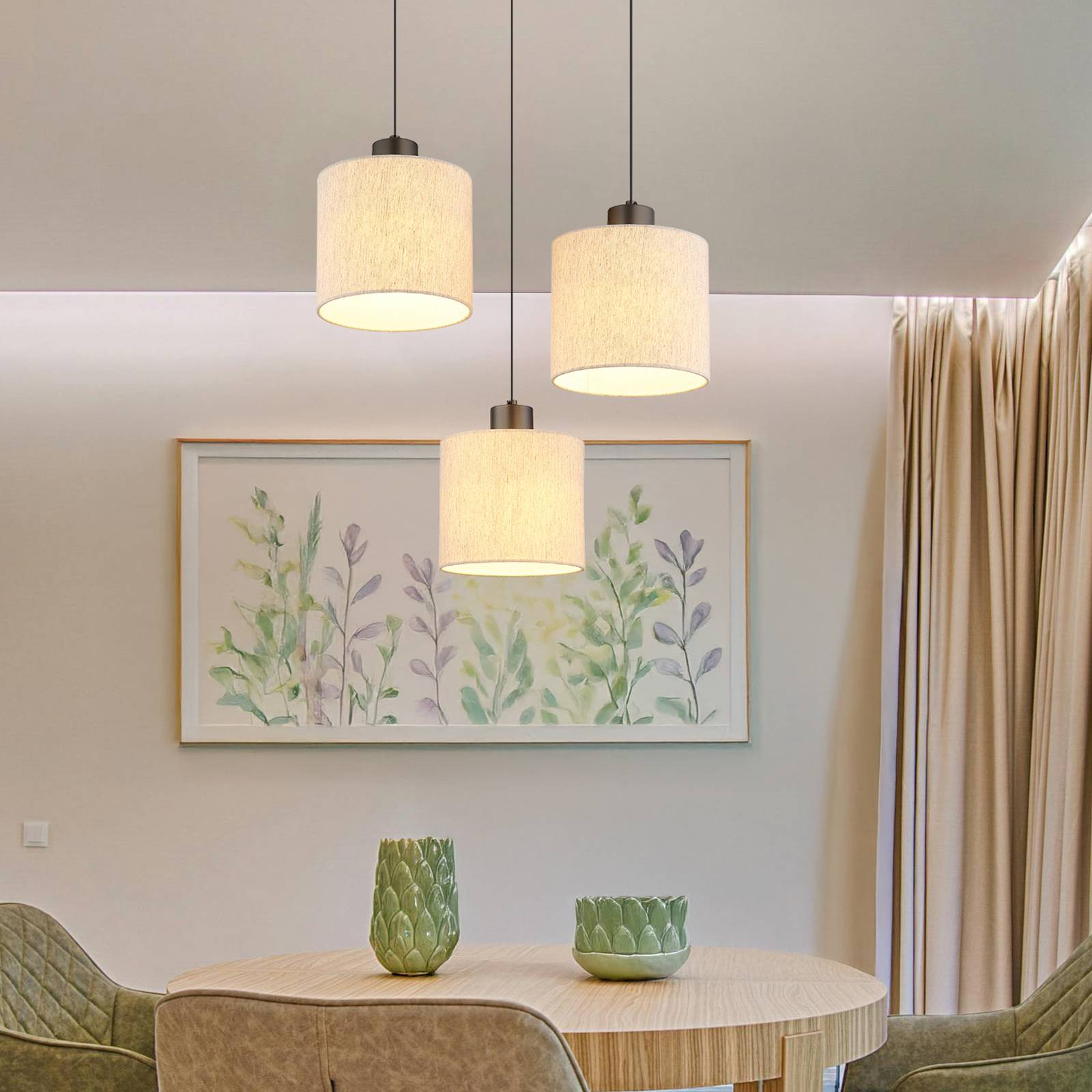 LED-Hängelampe Thea, Ø 49 cm, 3-flg., creme/schwarz matt günstig online kaufen