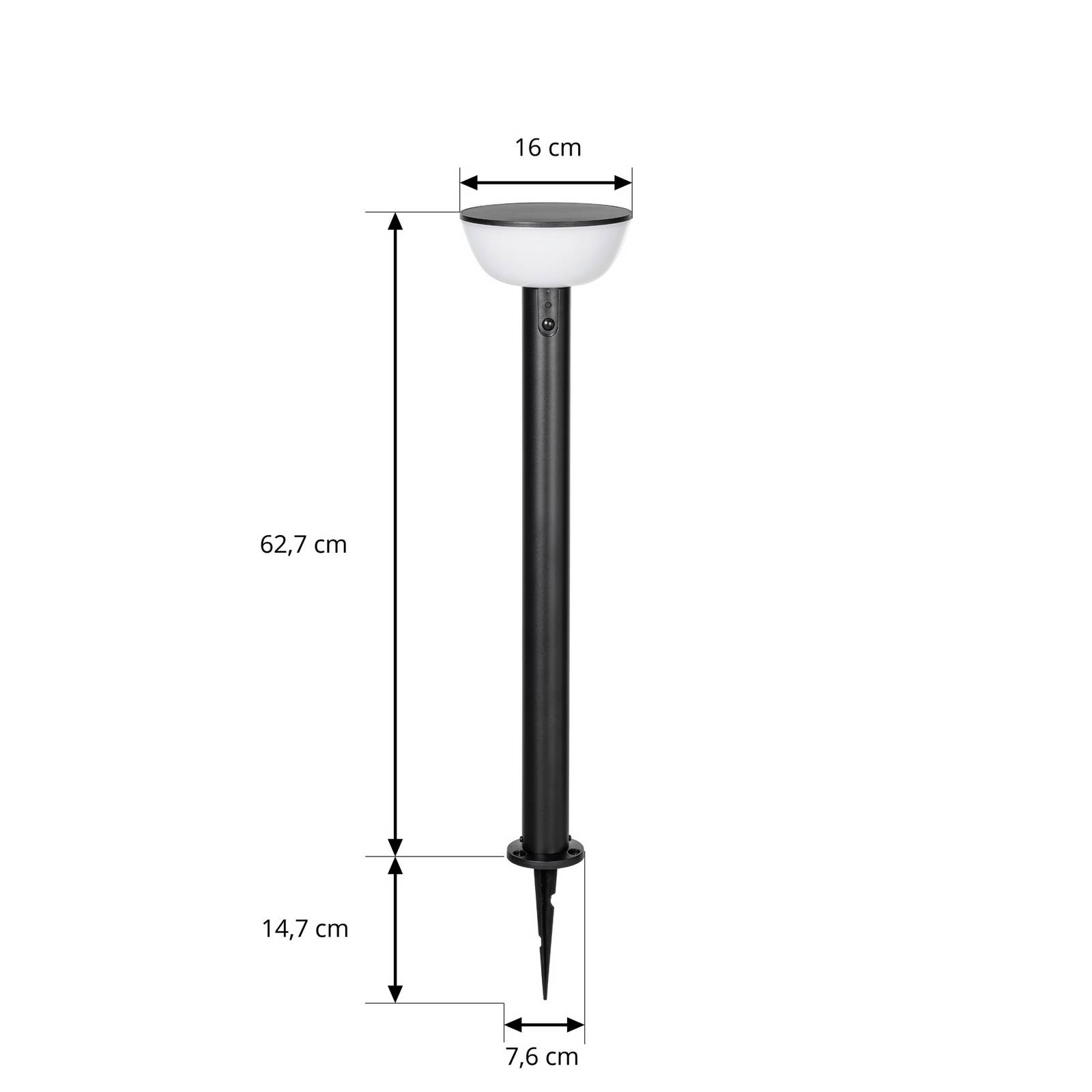 Lampa ogrodowa LED z zasilaniem słonecznym Lindby Obintu, czarna, 63 cm, z