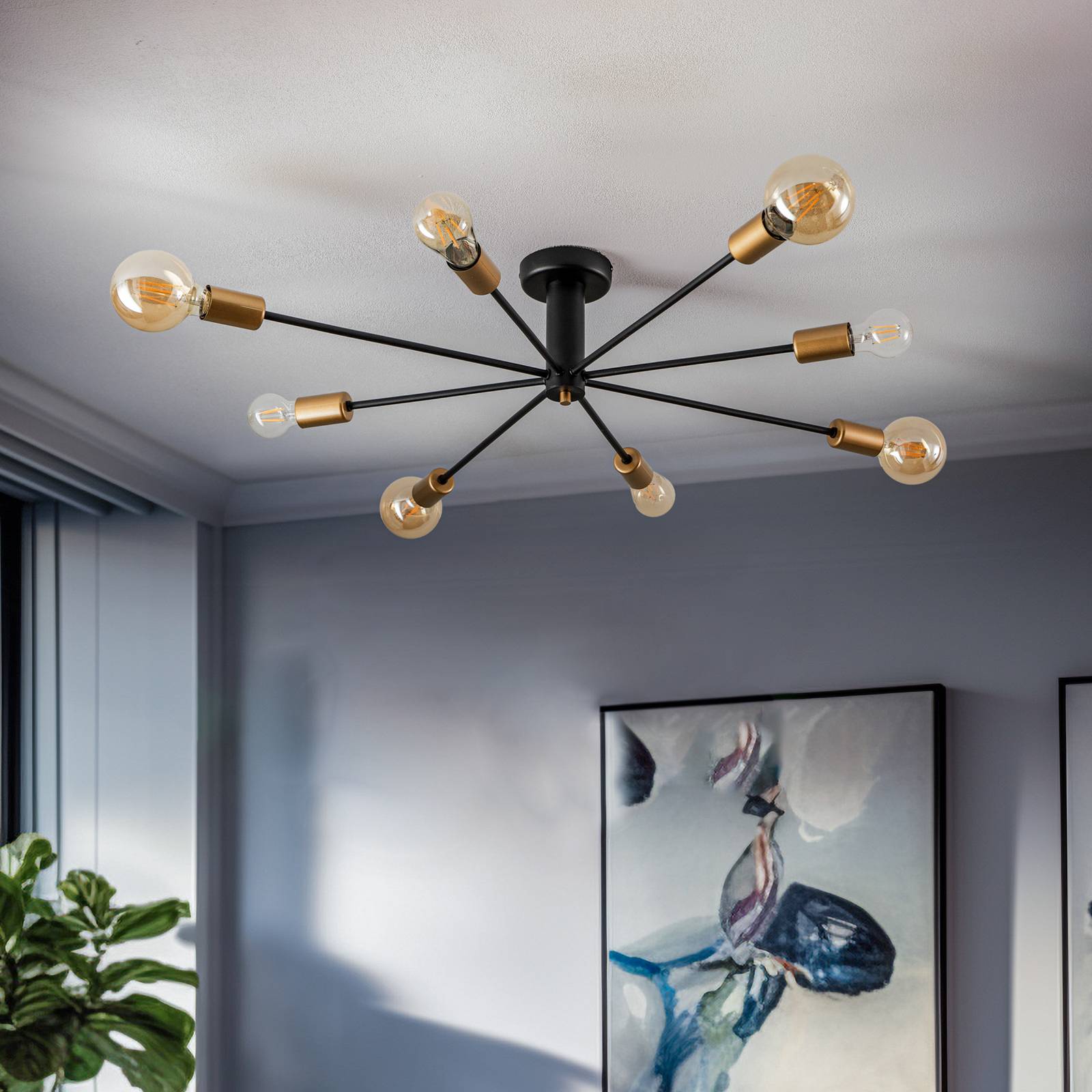 Nowodvorski Lighting Plafondlamp Mill VIII, zwart/messing 8-lamps