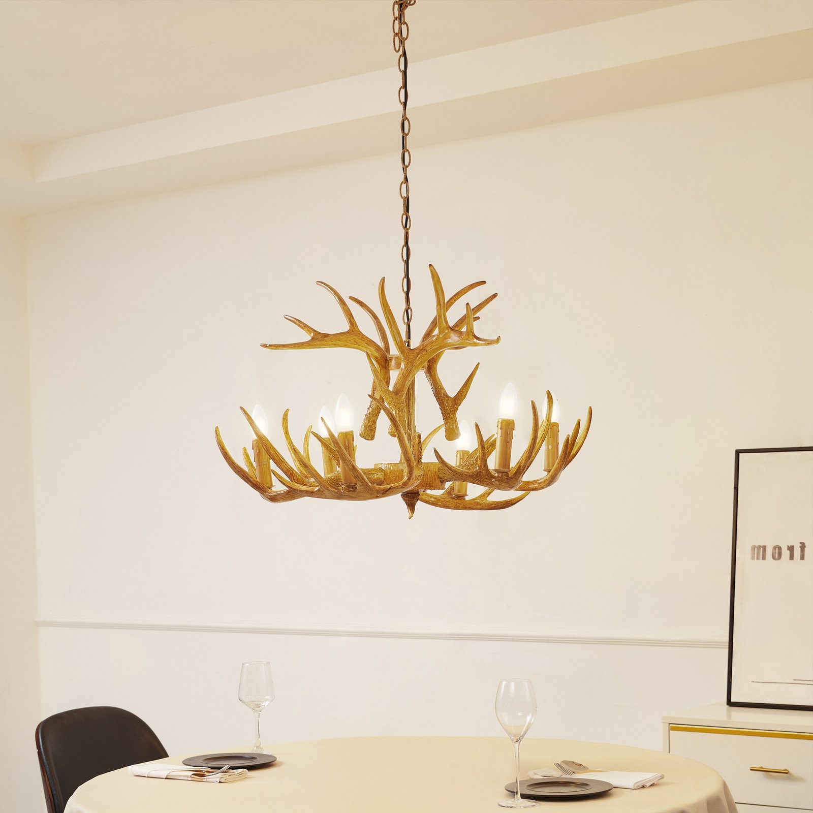 Lindby Fibi pendant light, brown, antlers, 6-bulb E14