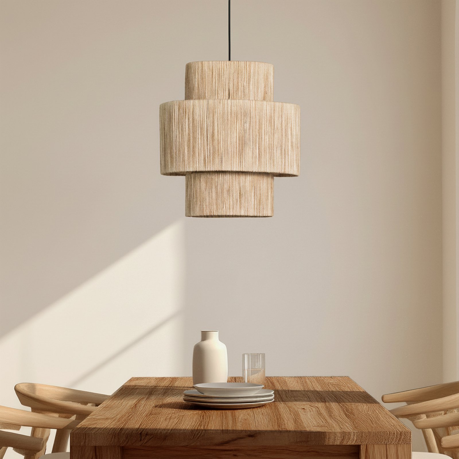 Hengelampe Sahra, brun, tau, Ø 39 cm, dobbel lampeskjerm