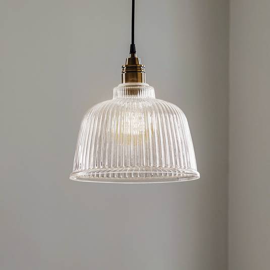 Leana hanging light, clear glass, 1-bulb, brass | Lights.co.uk